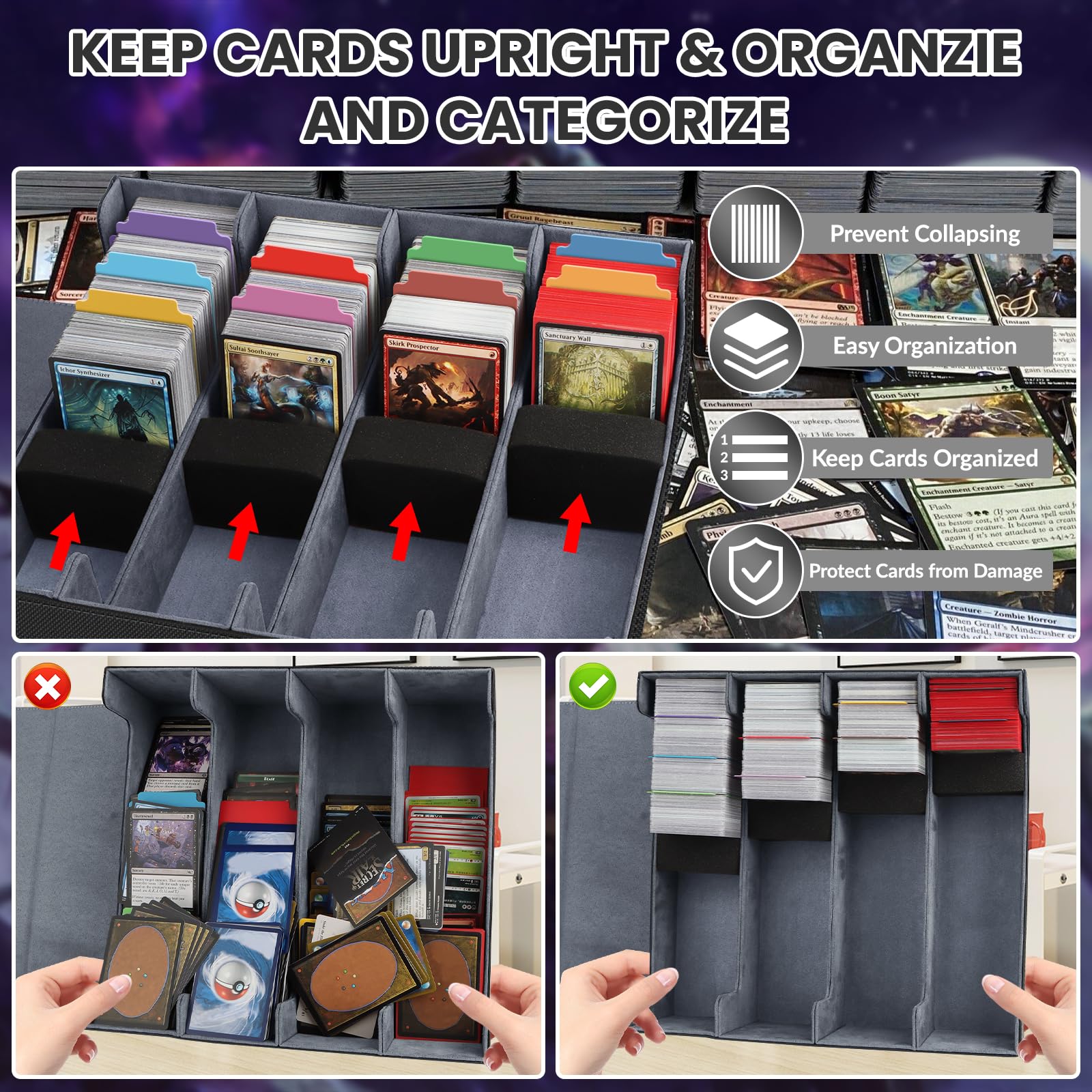 AOBOPLE Trading Card Storage Box,3200+ Card Box Storage with 24 Dividers and 4 Foam Supporters PU Leather Magnetic Cards Deck Case for MTG TCG Magic and Sport Cards,Great Gift for Card Collectors