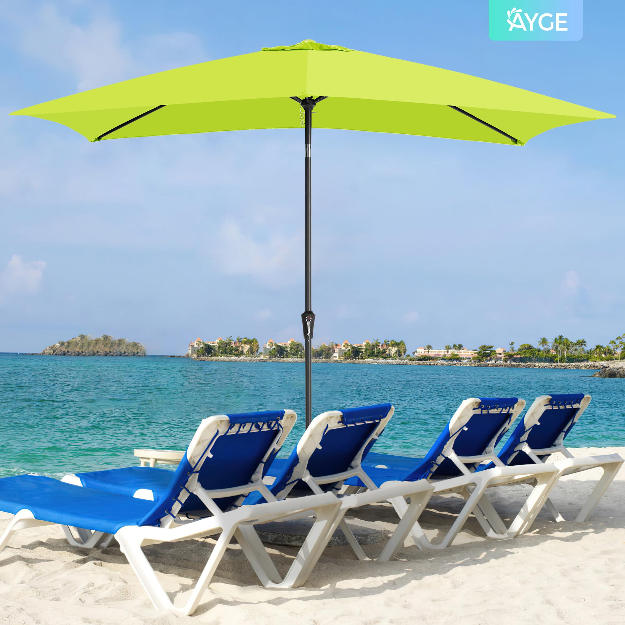 Ayge 6.5x10FT Rectangular Patio Umbrella Outdoor Table Umbrella w/Push Button Tilt & Crank Rectangle Market Umbrella UV Protection for Garden,Deck,Lawn,Yard & Pool,Beige
