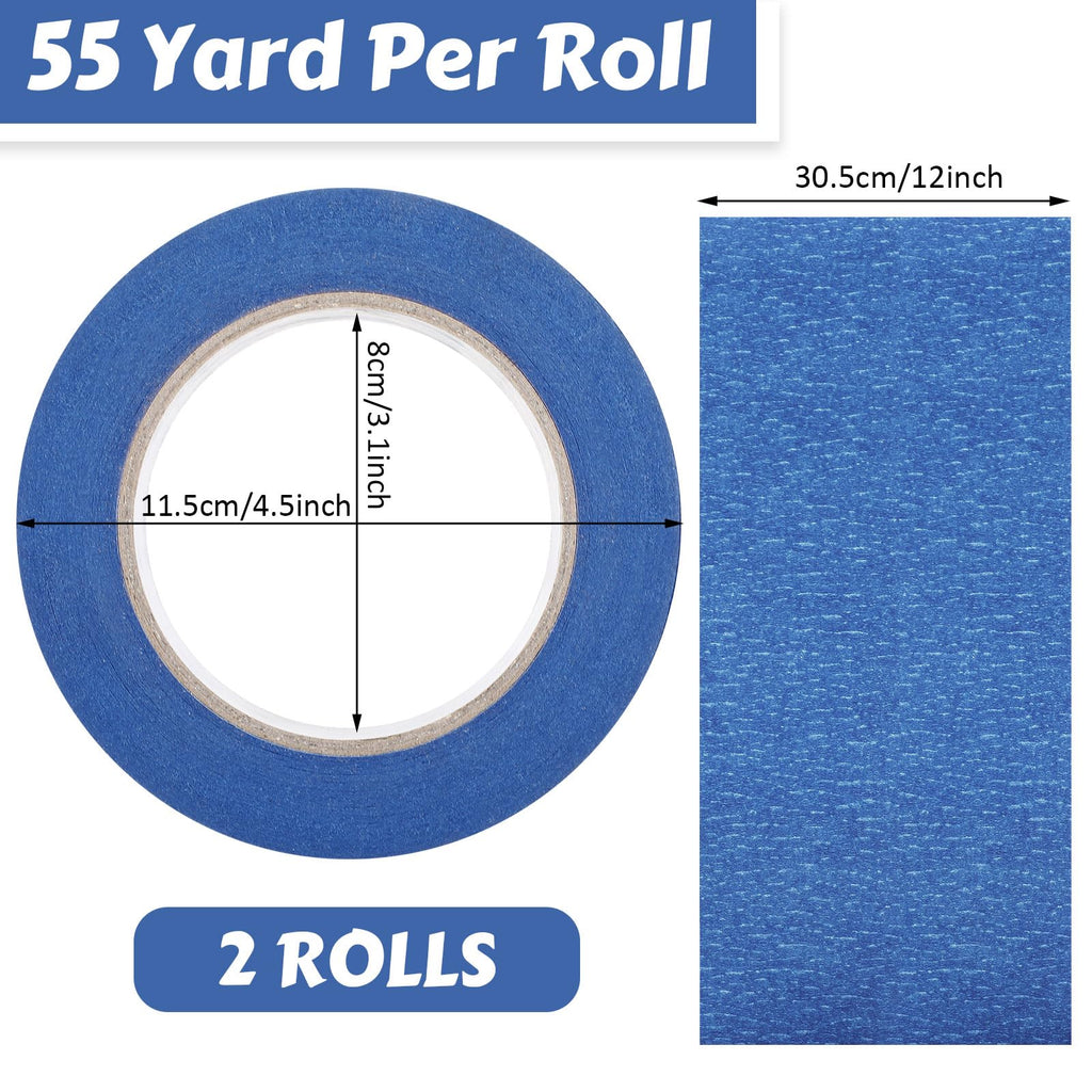 Fainne 12 Rolls Blue Painters Tape Bulk Multi Pack Safe Paint Paper Masking Tape for Wall Painting Decoration Supplies (Blue,1 Inch X 55 Yards)