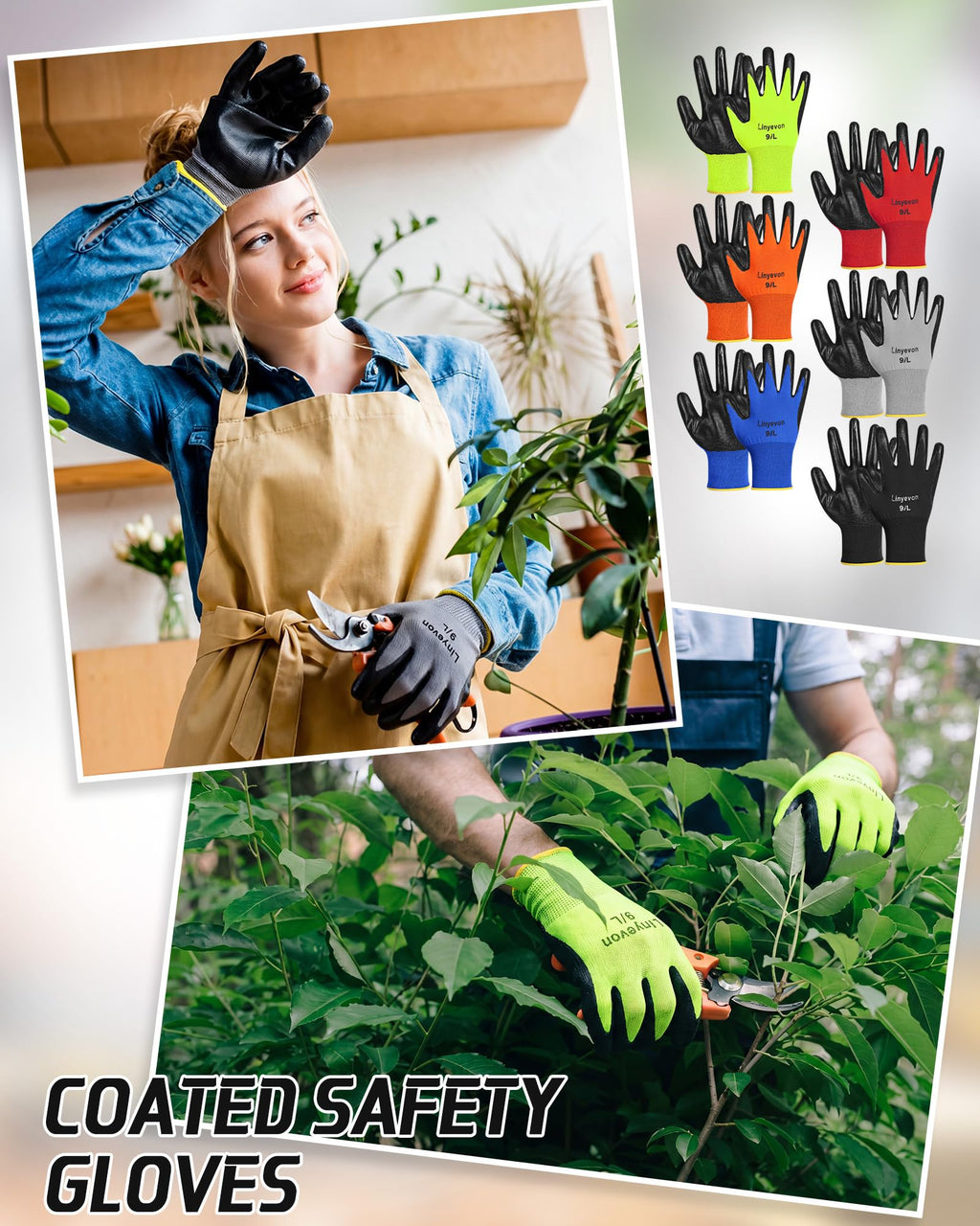 Maxcheck PU Coated Gloves Bulk, Reusable Rubber Safety Gloves for Men Women Work Warehouse, Mechanic, Woodworking