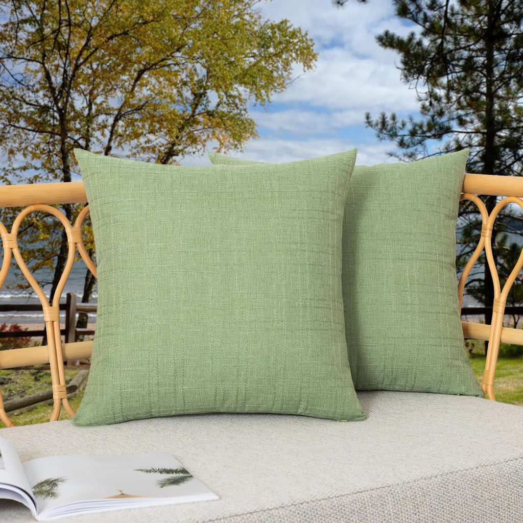 Kevin Textile Pack of 2 Outdoor Waterproof Pillow Covers Checkered Decorative Cushions Sham Throw Pillowcases Shell for Patio Tent Garden Couch Bed Sofa 16x16 Inch Army Green