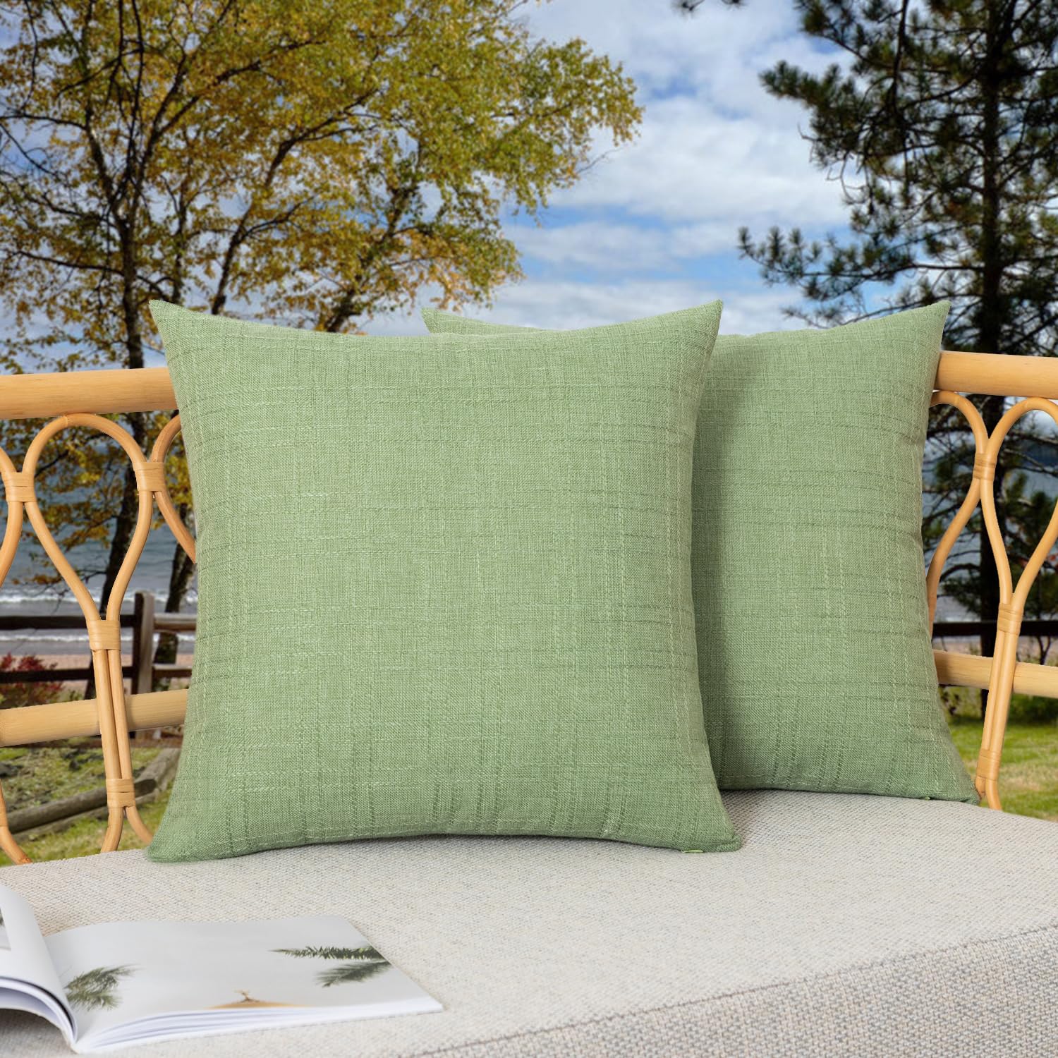 Kevin Textile Pack of 2 Outdoor Waterproof Pillow Covers Checkered Decorative Cushions Sham Throw Pillowcases Shell for Patio Tent Garden Couch Bed Sofa 16x16 Inch Army Green