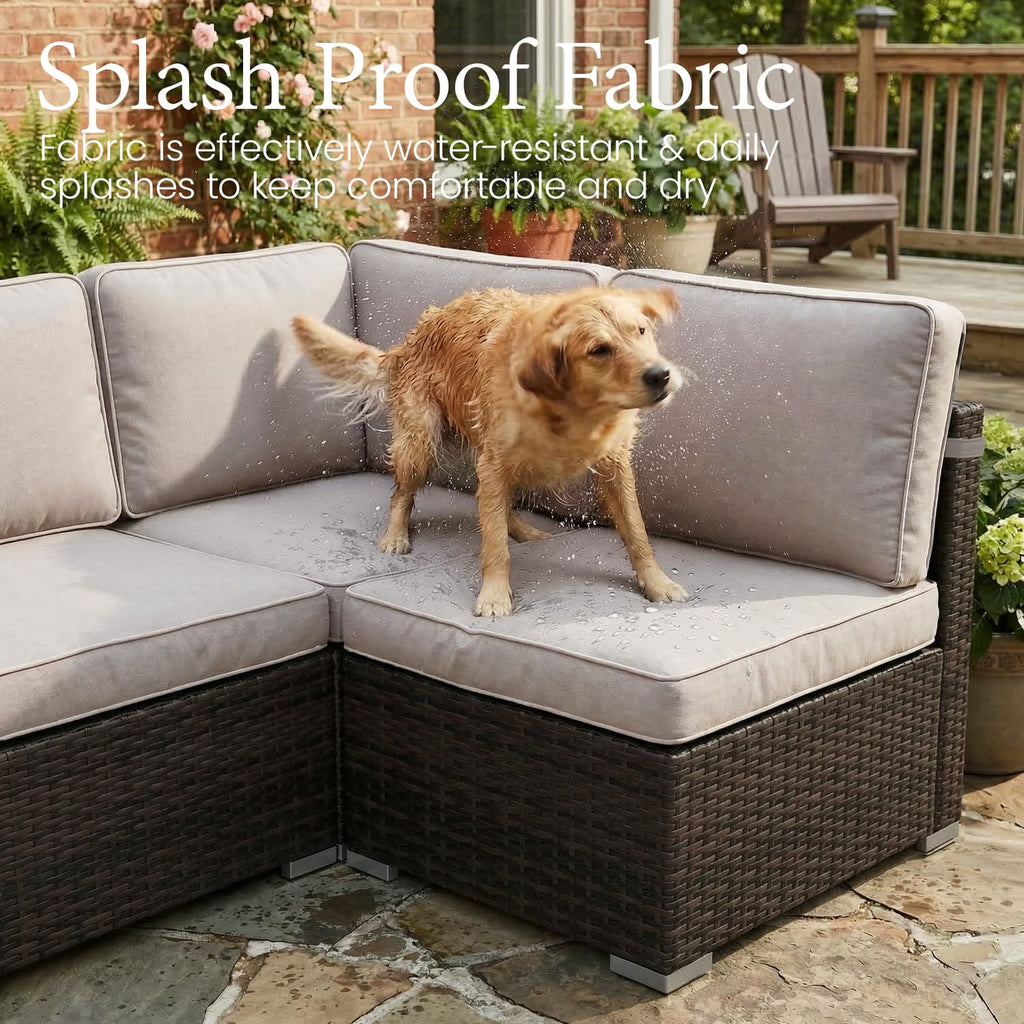 LayinSun 7 Pieces Outdoor Patio Furniture Set with 44" Fire Pit Table Rattan Sectional Sofa Conversation Sets