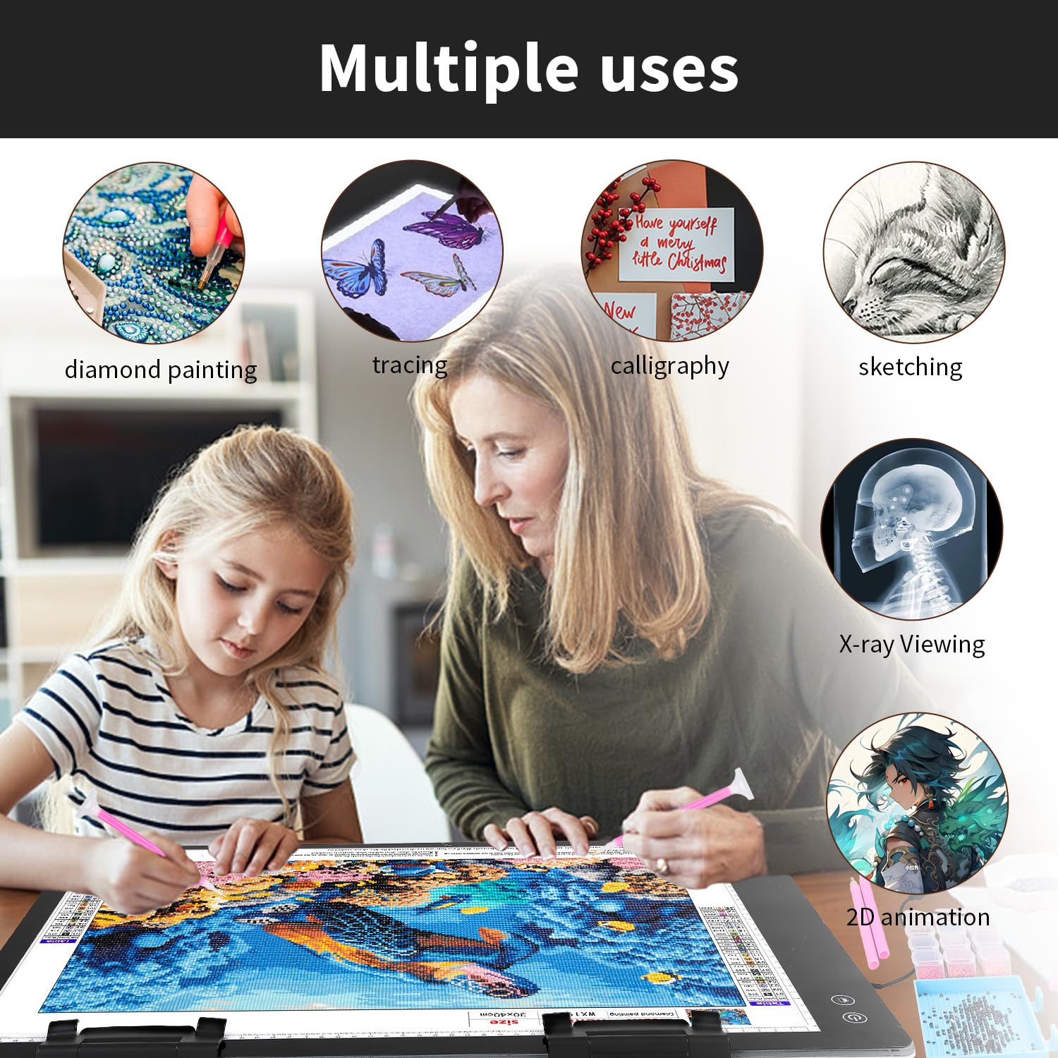 Zocelight A1(35.4''x 23.6'') Large Rechargeable Light Pad for Diamond Painting,6 Levels & Stepless Dimming Light Box for Tracing,3-Color Modes Light Board,Built-in 6000mAh Battery Light Table for Art