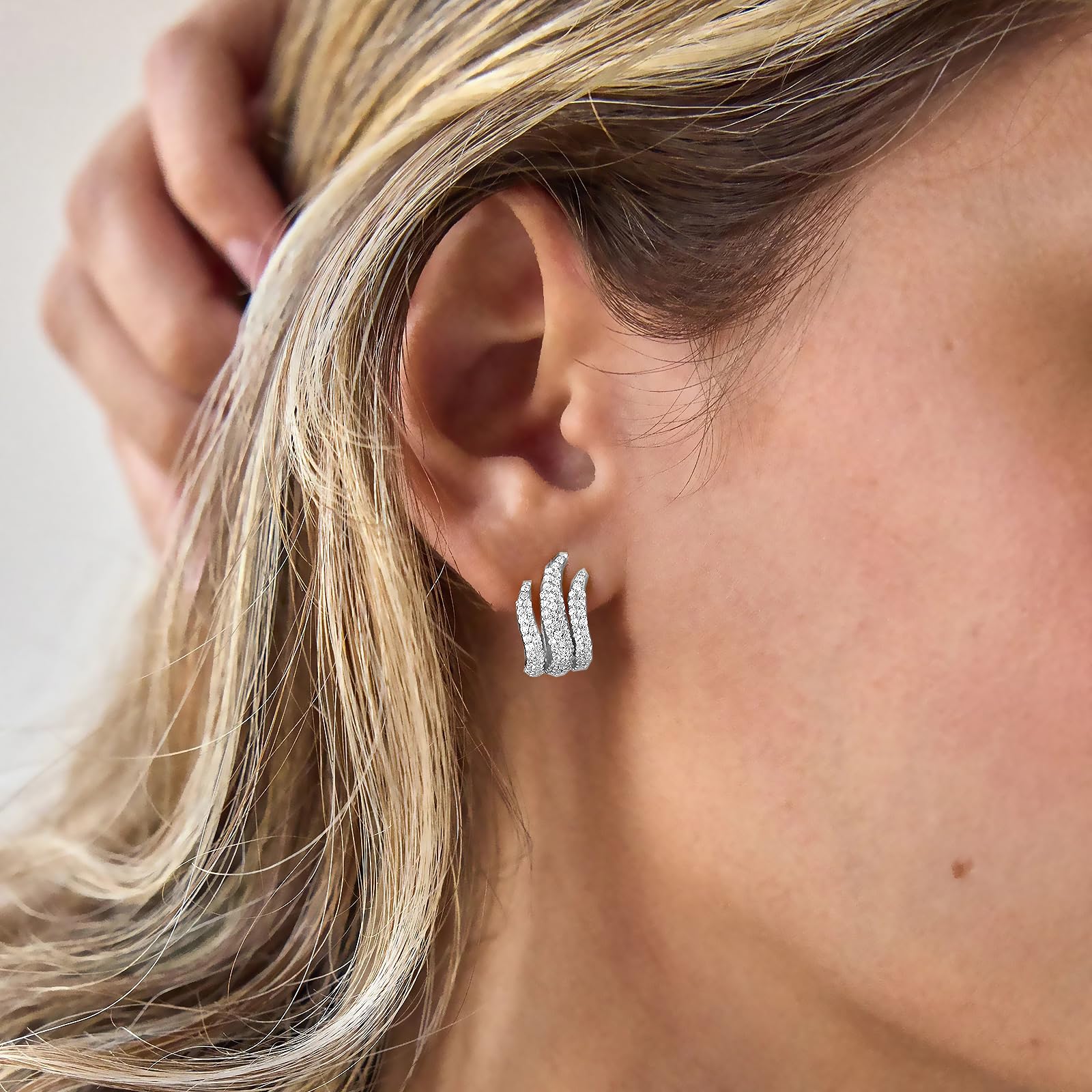 Obidos 14K Gold Plated Illusion Stud Earrings for Women | Triple Huggie Hoop Earrings for One Hole| Trendy Simple Hypoallergenic Fashion Accessories Gold Jewelry Gifts for Womens