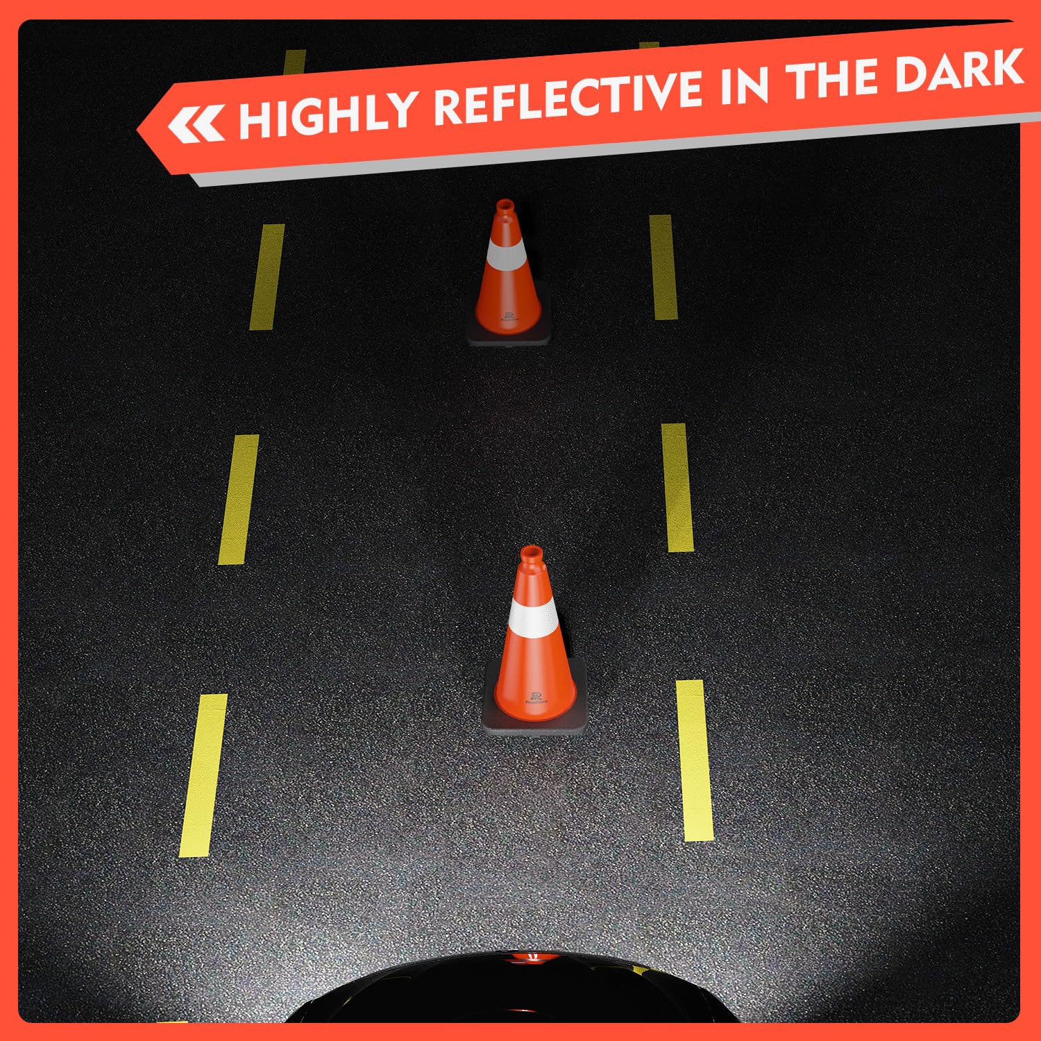 RoadHero 4 Pack Traffic Safety Cones 18 Inch with Black Weighted Base, Plastic PVC Cone, Orange Cones with Reflective Collar, Cones for Parking Lot, Construction Events, Road Safety