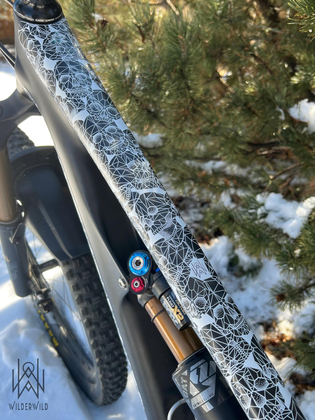 Bike Frame Protection Tape- High Impact Clear Vinyl Wrap Includes Tool (4”x72) Bicycle Frame Protector, Mountain Bike Frame Guard Chainstay Protector (Art Deco)