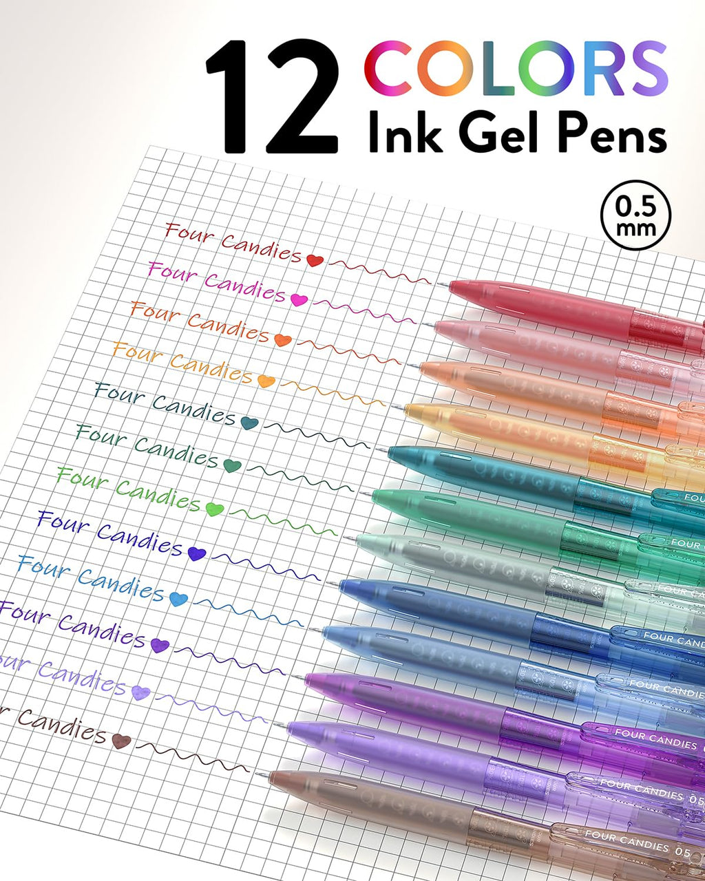 Four Candies 6Pack 0.5mm Black Ink Quick Dry Retractable Gel Pen Set, Cute Transparent Pastel Fine Point Note Taking Aesthetic lnk Pens, Comfort Grip Drawing Writing School Office Home