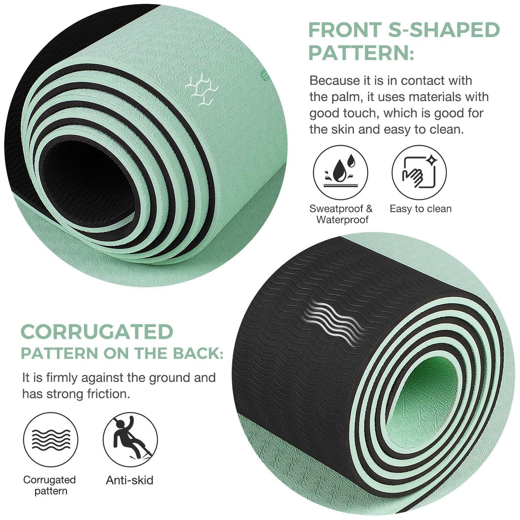 Gruper Yoga Mat Non Slip TPE Extra Wide Yoga Mat with Alignment Mark, 72"L x 32"W x 0.32"/0.24"Th (183cm x 80cm x 8mm/6mm), Anti-Tear Exercise Mat with Carrying Strap and Bag, Workout Mats for Yoga, Pilates