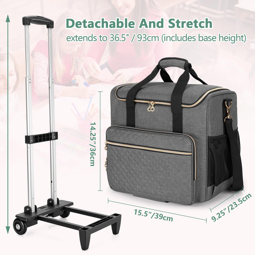 LUXJA Rolling Teacher Bag with Laptop Compartment and Detachable Dolly, Multifunctional Rolling Teacher Tote Bag (Patent Pending), Black