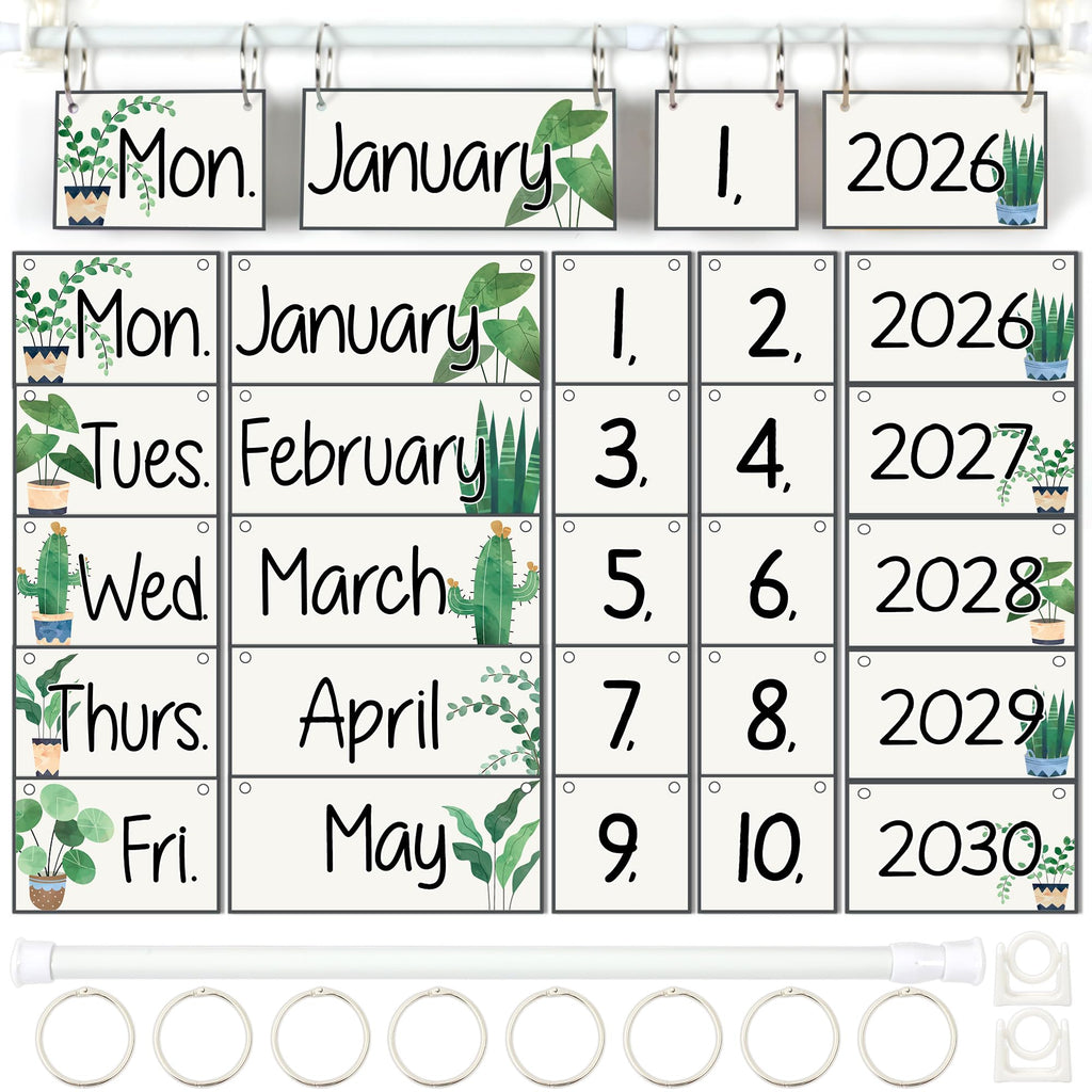 Boho Flip Calendar for Classroom Bulletin Board Set Boho Rainbow Calendar Class Whiteboard Decor with 2026 to 2030 Years Date Cards and Adjustable Rod for Home Elementary School Teacher Supplies