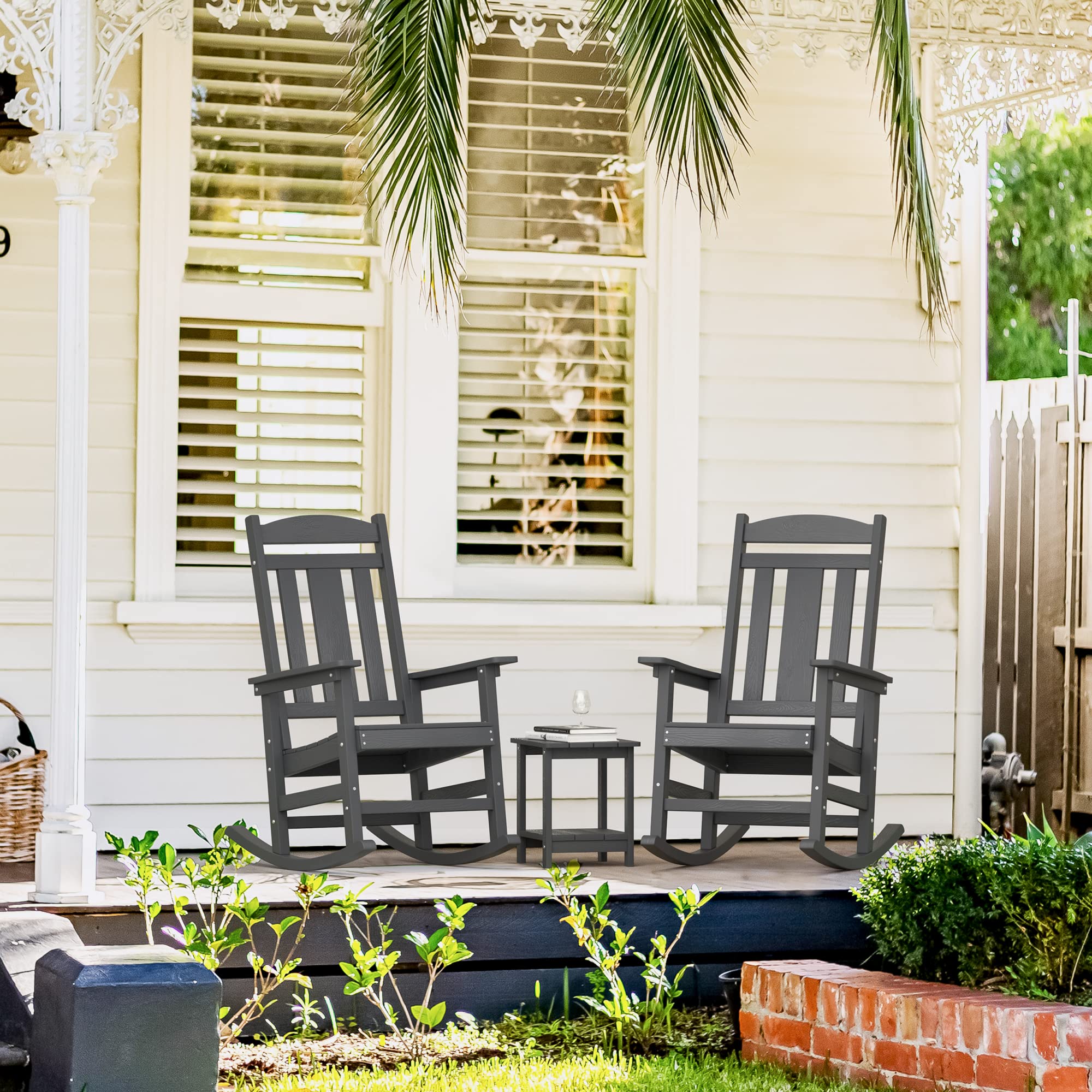 LUE BONA Rocking Chair Outdoor, Weather Resistant HDPS Plastic Rocker Chairs, 350lb Heavy Duty, Oversized Porch Rocker for Adult, High Back Smooth Rocking Chairs for Outdoor & Indoor, Aruba Blue