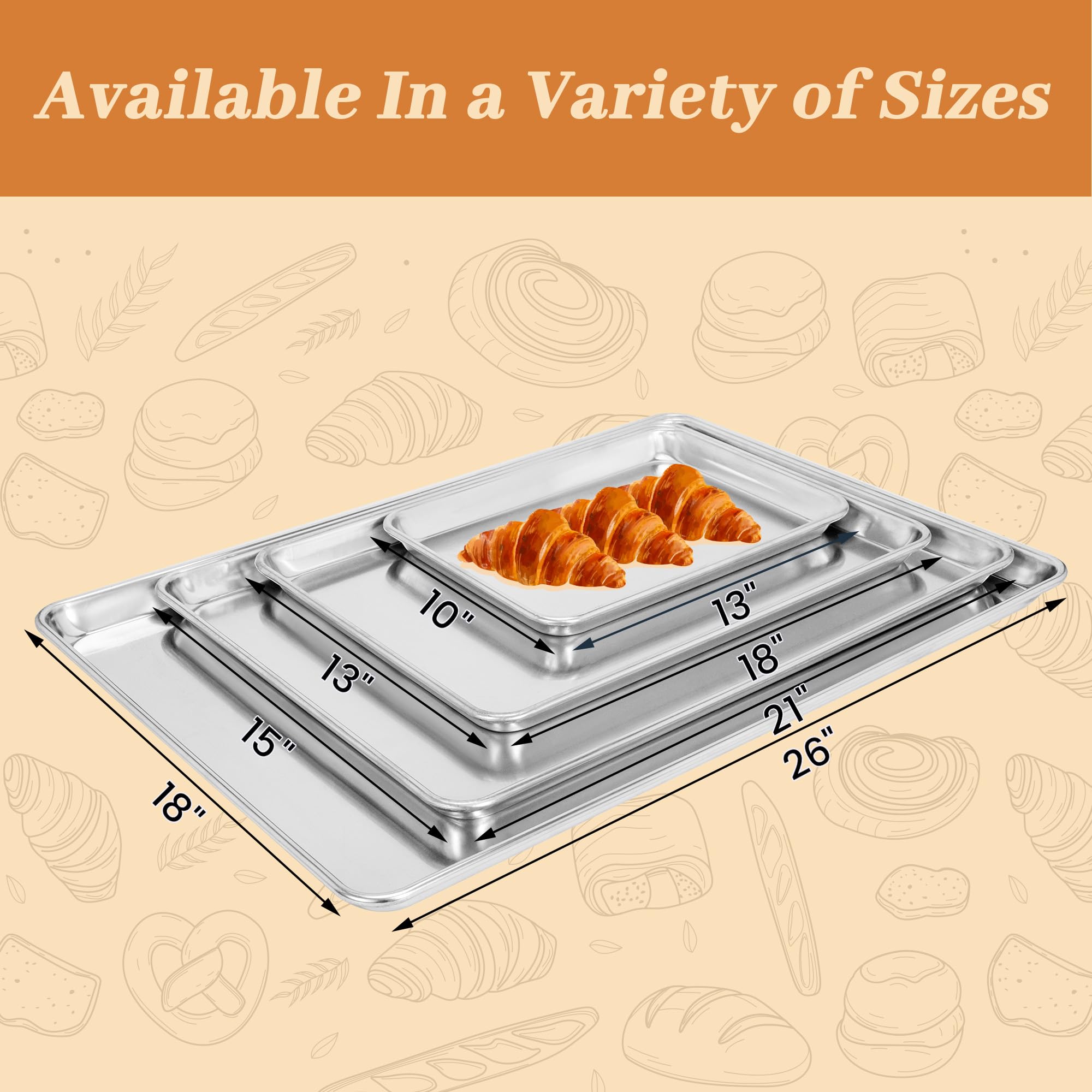 6 Pack Large Size Baking Sheet Pans, Aluminum Commercial Cookie Sheets Non-Stick, 21"x15"