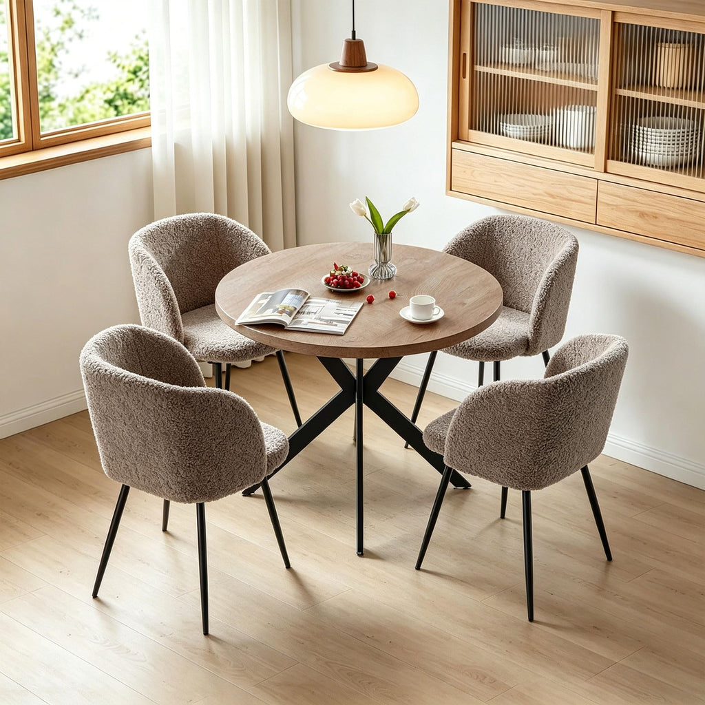 Homedot Dining Table Set for 2 with Black Dining Chairs, 3-Piece Compact Kitchen Table Set for Small Spaces, Rustic Brown Round Table Wooden with Upholstered Dining Side Chairs for Living Room