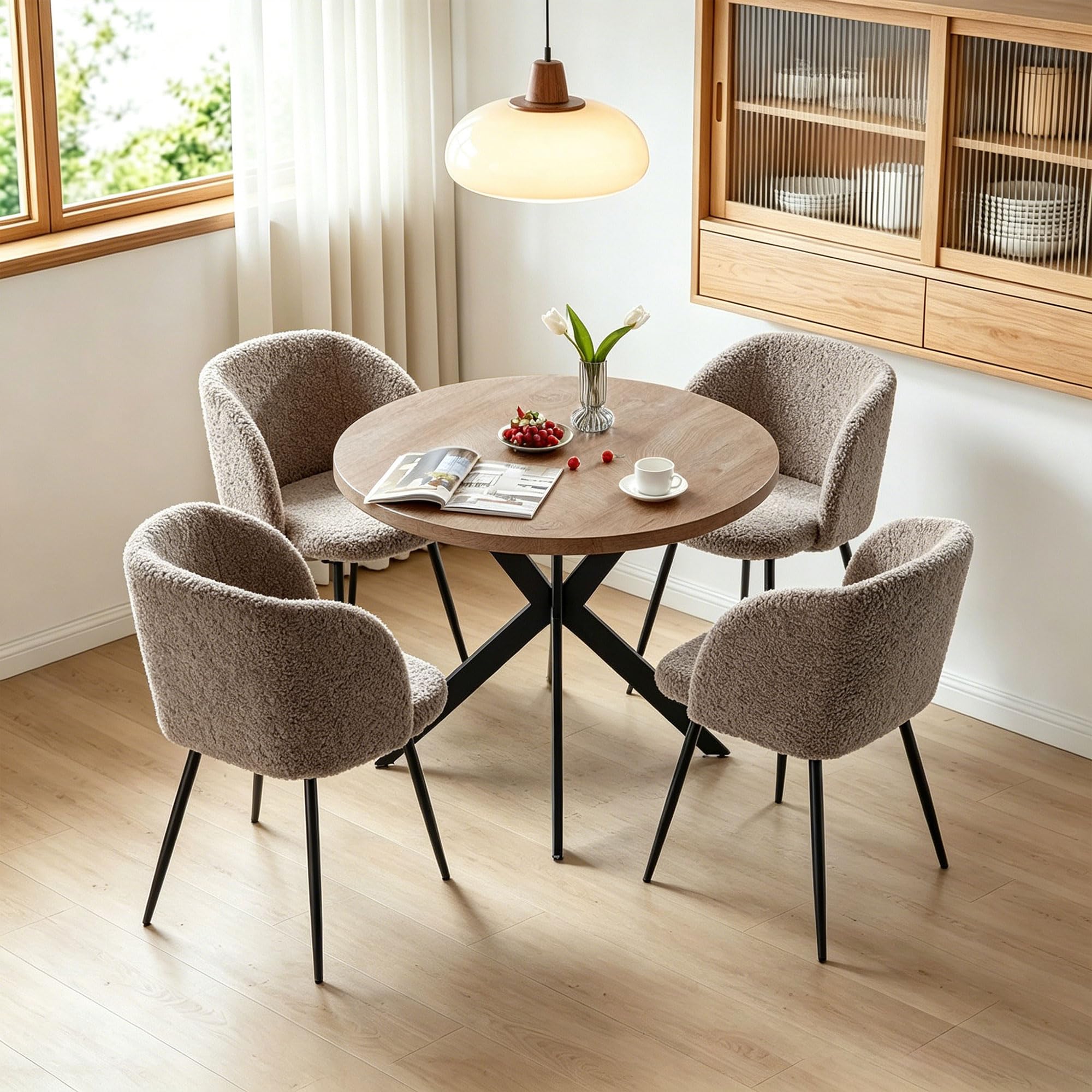 Homedot Dining Table Set for 2 with Black Dining Chairs, 3-Piece Compact Kitchen Table Set for Small Spaces, Rustic Brown Round Table Wooden with Upholstered Dining Side Chairs for Living Room