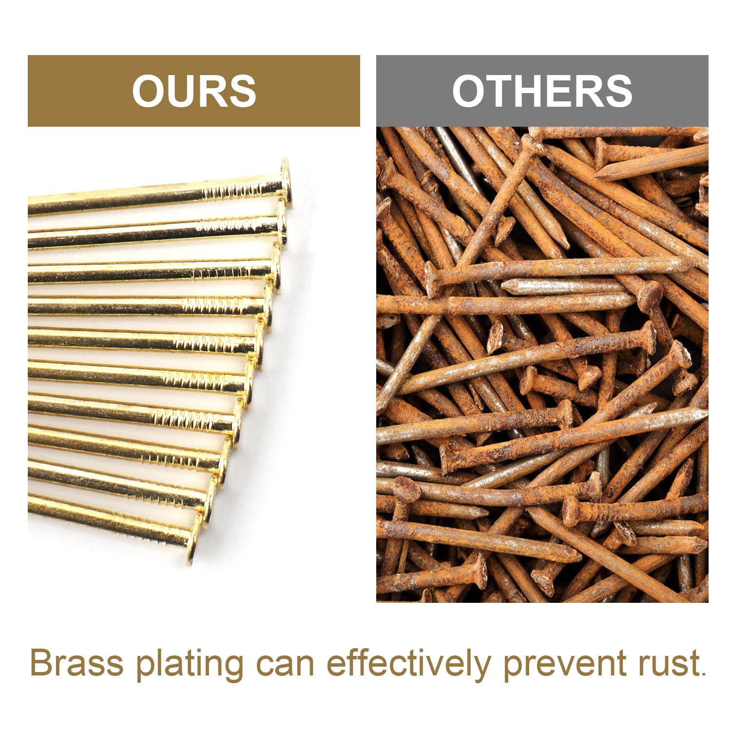 240pcs Gold Hardware Nails, 1-1/2” × 14 Ga Brass Plated Wood Nails, Nails for Hanging Wall Decor, Finishing Nails, Picture Hanging Nails, Wall Nails, Roofing Nails