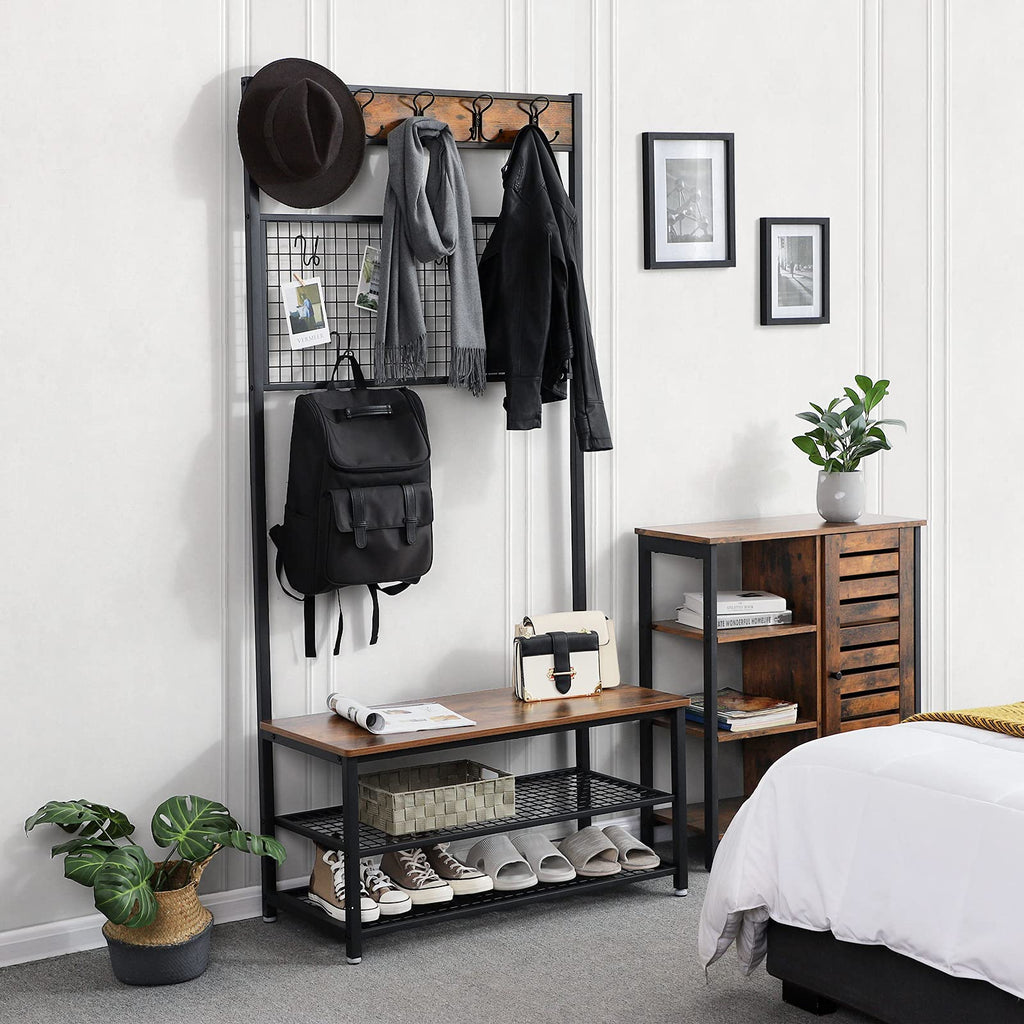 VASAGLE Shoe Bench Rack, 3-Tier Storage Shelf for Entryway Hallway Living Room, Industrial Accent Furniture with Steel Frame, 12.6 x 31.5 x 70.3 Inches, Greige