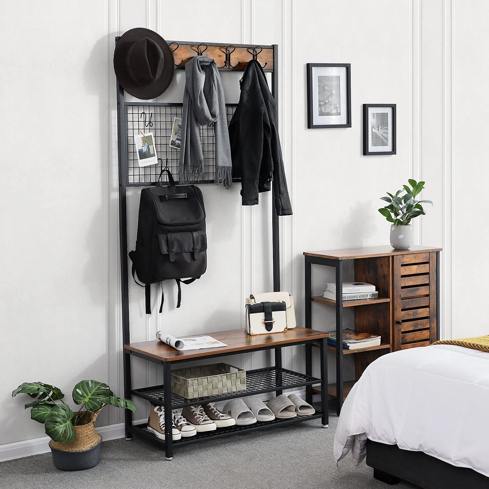 VASAGLE Shoe Bench Rack, 3-Tier Storage Shelf for Entryway Hallway Living Room, Industrial Accent Furniture with Steel Frame, 12.6 x 31.5 x 70.3 Inches, Greige