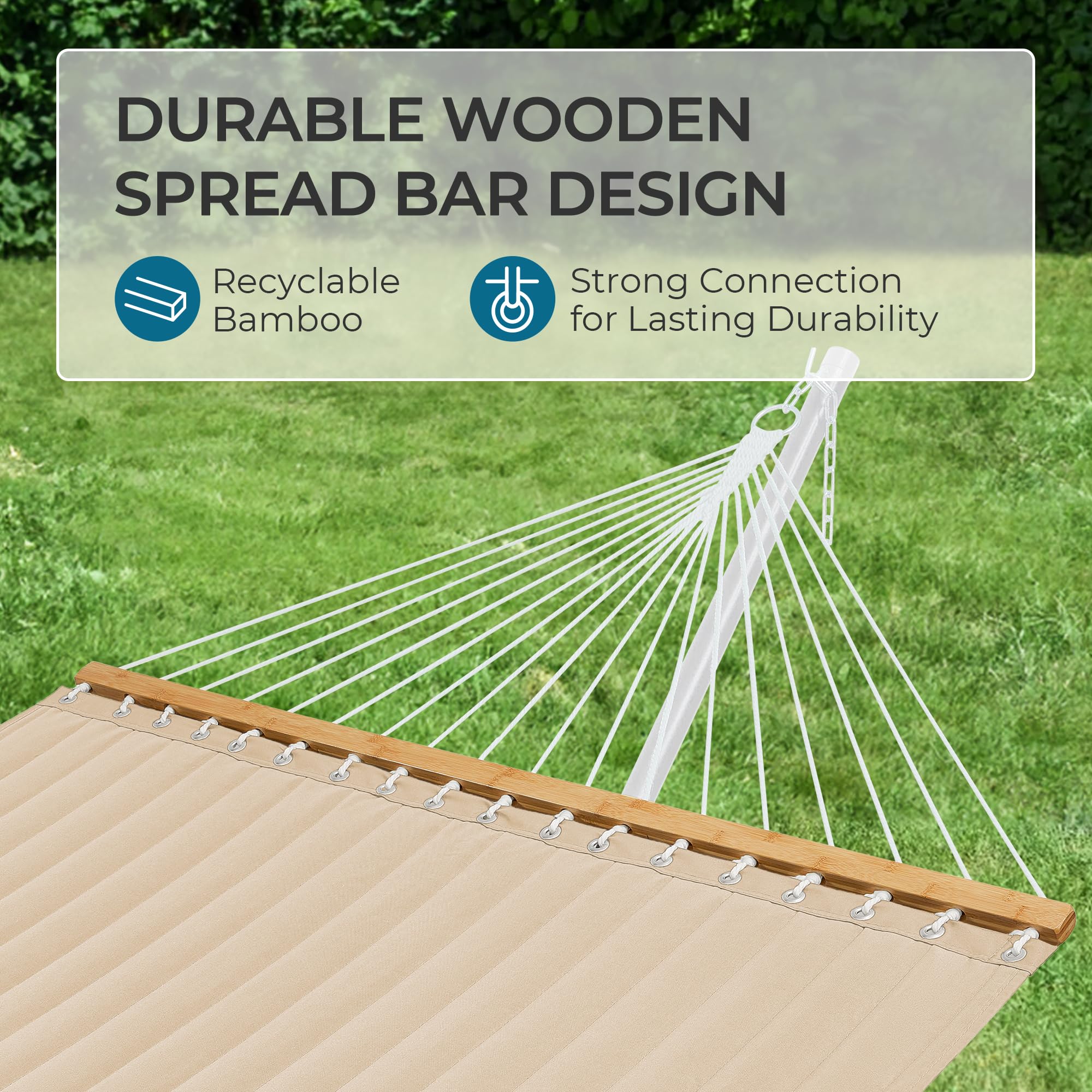 SUPERJARE Hammock with Stand, 2 Person Quilted Outdoor Hammock, Detachable Pillow & Bamboo Spreaders, Portable Hammock with Carrying Bag, Heavy Duty Stand, Perfect for Outside, Patio, Aqua Blue