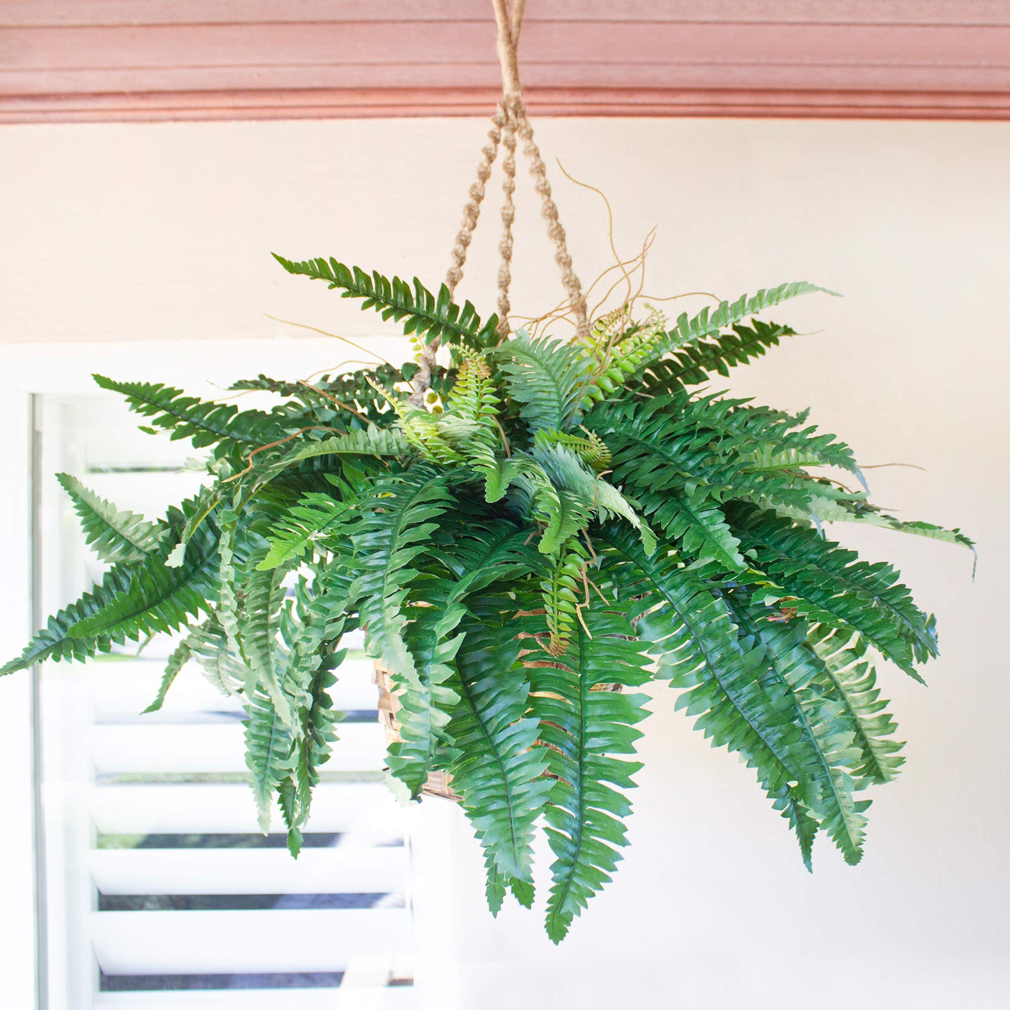 Nearly Natural 6599 18in. Boston Fern Artificial Plant in Hanging Basket, Green,29" x 29" x 18"