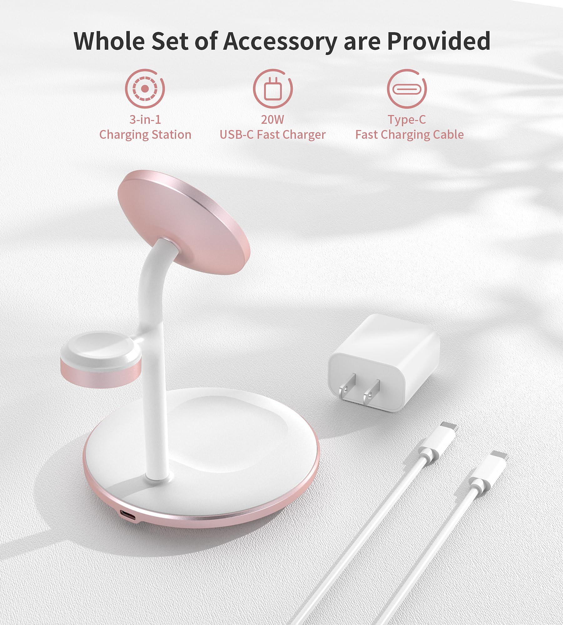 XooFly 3 in 1 Wireless Charging Station for Apple Devices, Fast Wireless Mag-Safe Charger Stand with 20W Adapter for iPhone 17/16 15 14 13 12 Pro Max/Pro/Plus/Air/Mini, iWatch, AirPods (Black)