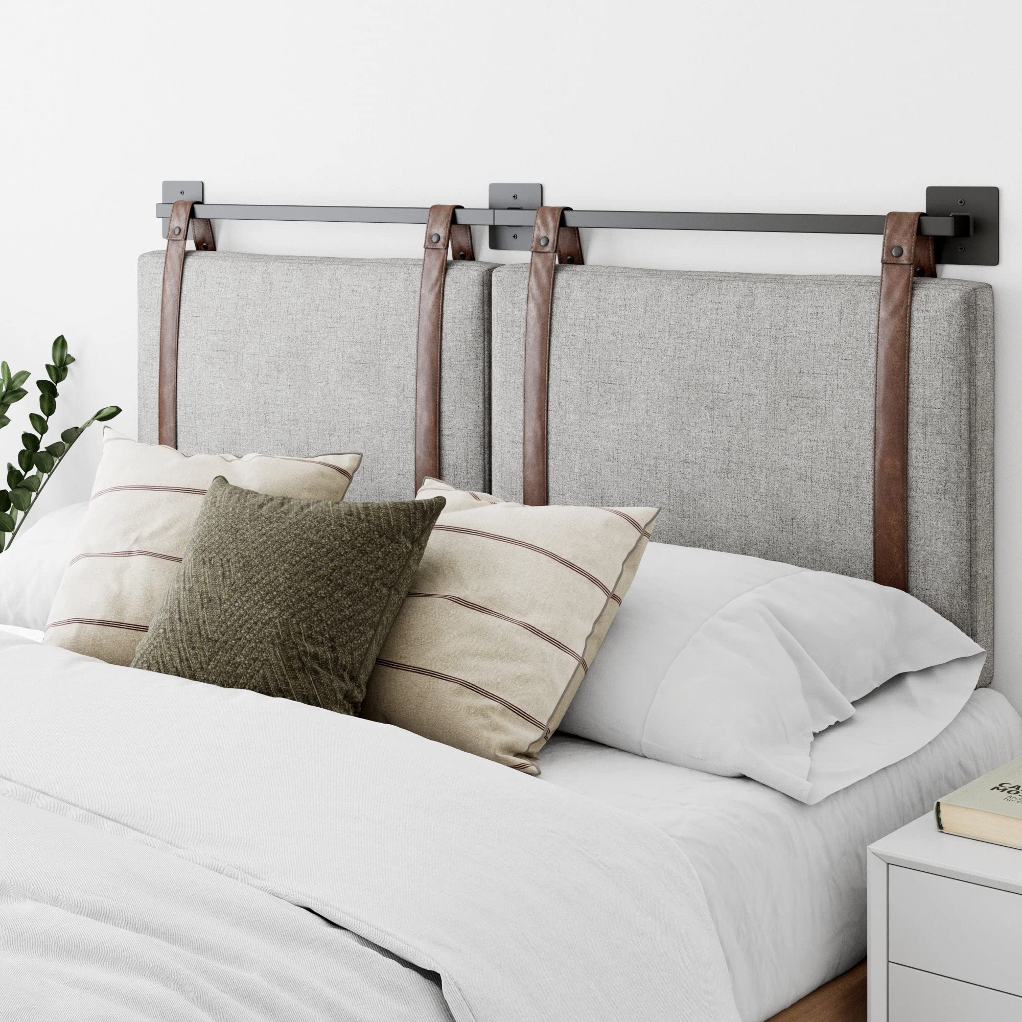 Nathan James Harlow Modern Wall Mount Hanging Headboard, Queen, Brown Faux Leather