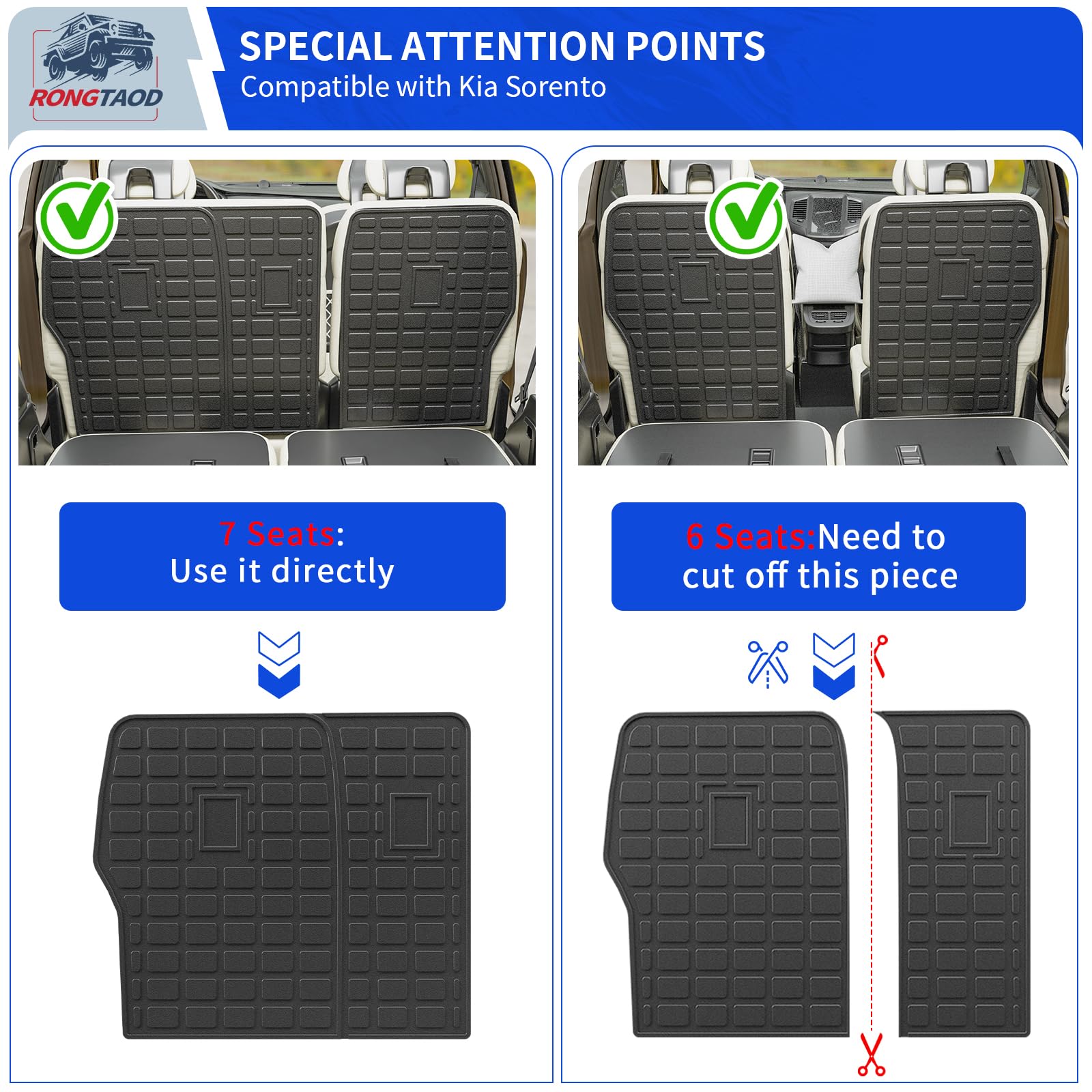 Rongtaod Back Seat Protector Compatible with 2021-2025 2026 Kia Sorento 6&7 Seats Back Seat Cover Kick Mats Cargo Liner Trunk Mat TPE All Weather 2024 Sorento Accessories (2nd Row Backrest Mat)