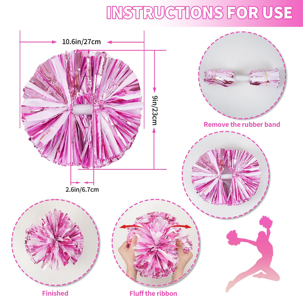 4Pcs Metallic Cheerleading Pom Poms, Creatiee 2 Pair Cheerleader Cheering Squad Pompoms for School Sports Dance Games Team Spirit Cheer