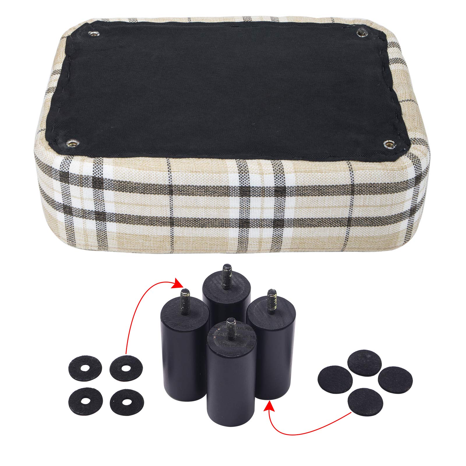 IBUYKE 16.54" Small Footstool, PU Faux Leather Step Stool, with Padded Seat Pine Wood Legs and Padded Rectangular Stool, for Bedroom, Black RF-BD210