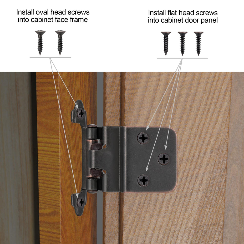 4 Pack (2 Pairs) Antique Brass Self Closing Cabinet Hinges for Kitchen Cabinet Door, 1/2" Overlay (Variable) Semi Concealed Kitchen Cabinet Hinges