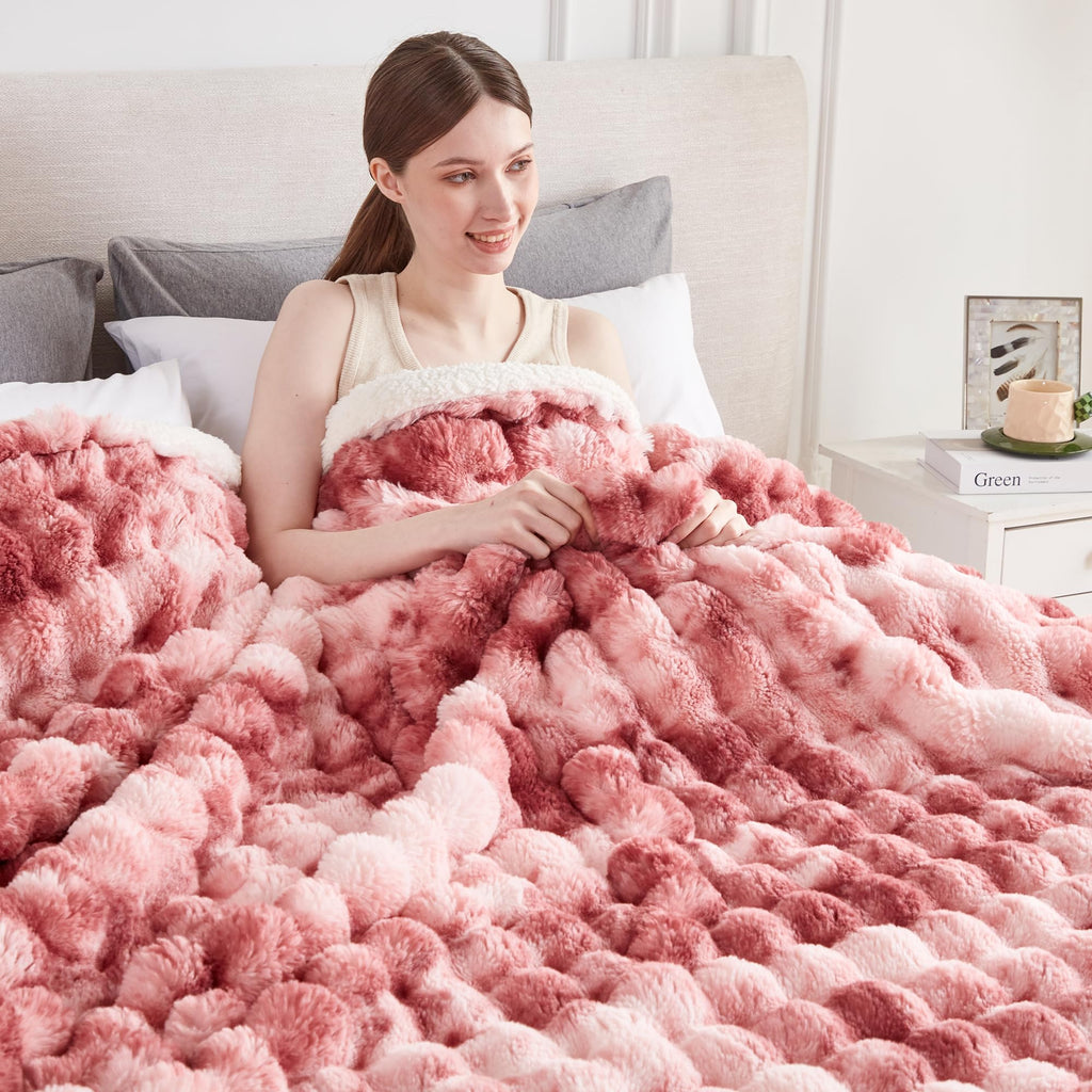 50x60 Inches Ultra-Soft Fuzzy Faux Fur Plush Throw Blanket - Thick, Warm Sherpa for Couch, Sofa, Bedroom, Camping - Decorative Blanket for Cozy Warmth, Bubble Grey