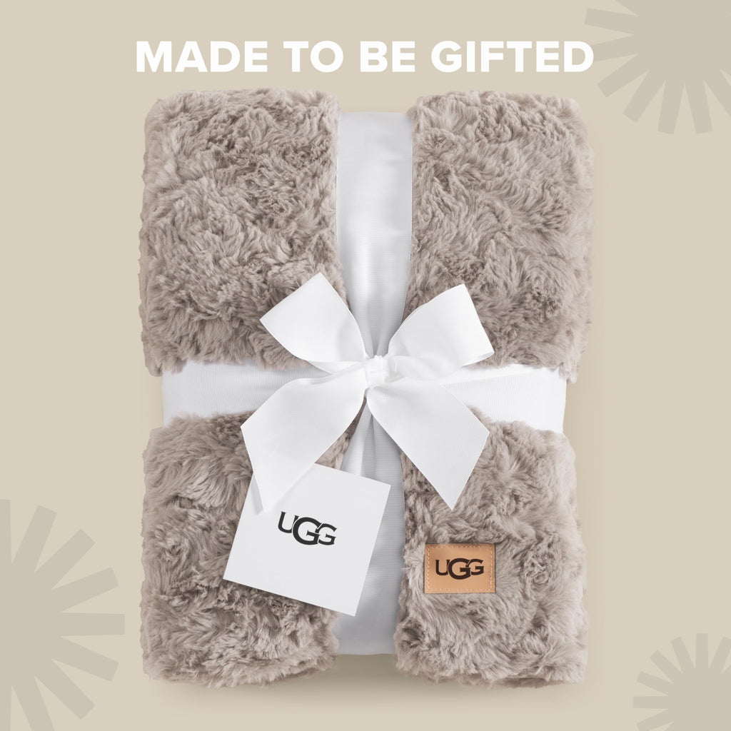 UGG Adalee Faux Fur Twin Size Blanket, Warm Cozy Blanket, Extra Large Throw for Sofa, Washable Bedding for Twin XL Size Bed, Cute Room Decor, 66" x 90", Oyster Brown