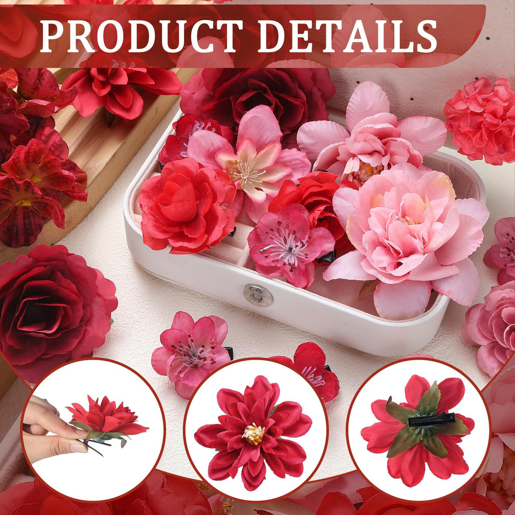 BBTO Flower Hair Clip Rose Hair Clips Barrettes for Women Flower Accessories Boho Bride Claw Clip Hairpin Brooch Pin Headpiece for Wedding(Beige Orange Series,21 Pcs)