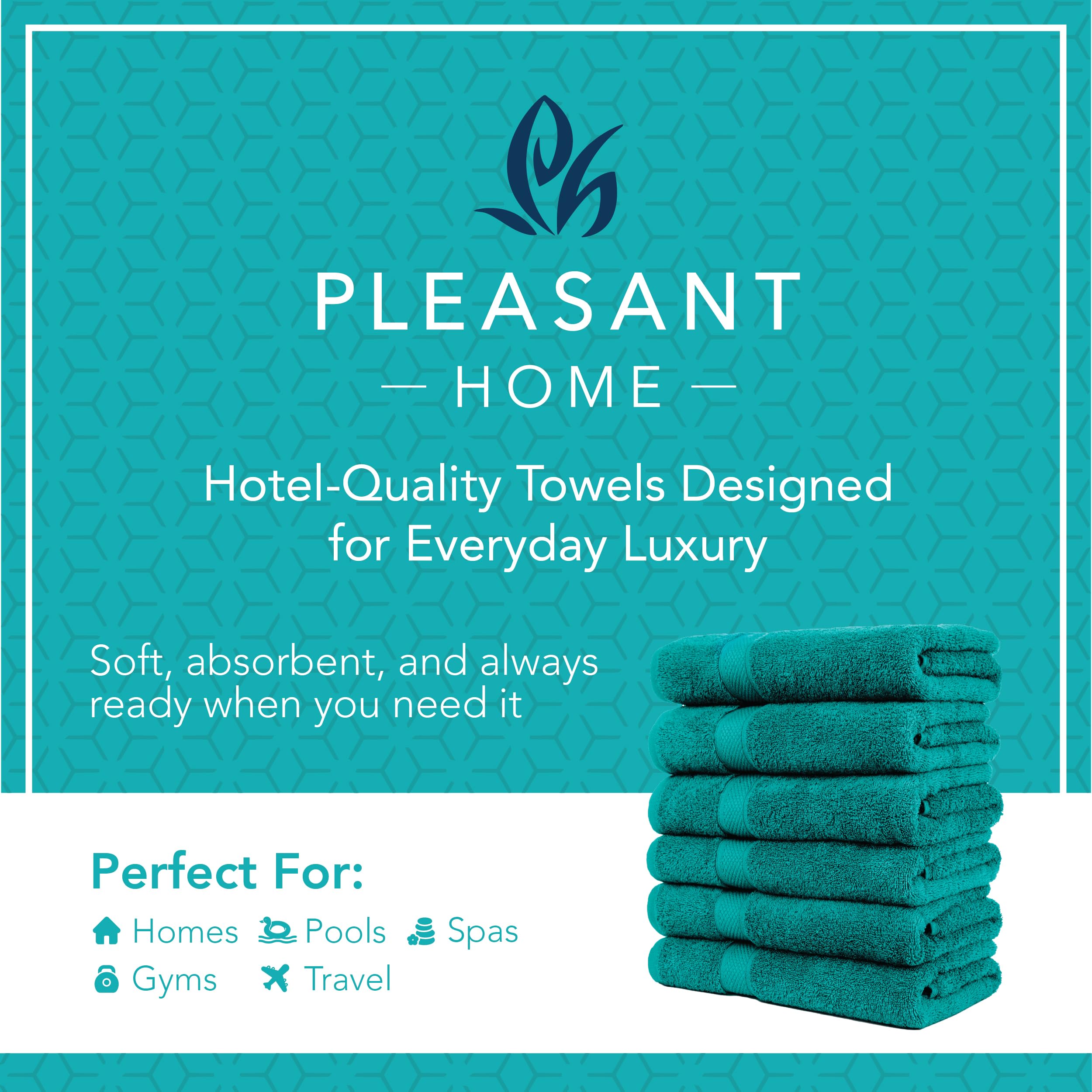Pleasant Home Bath Towels Set of 6 (24” x 50”) 100% Cotton, 515 GSM | Lightweight, Soft & Highly Absorbent Luxury Towels for Bathroom | for Gym, Pool & Spa | 6 Pack, Gray
