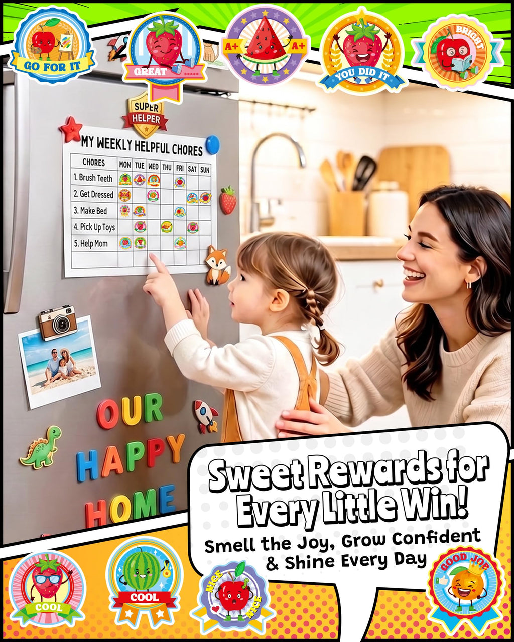 HORIECHALY 3 Rolls Scratch and Sniff Stickers for Kids, 600PCS Smelly Scented Stickers, Kid's Reward Sticker, Classroom Teacher Must Haves, School Supplies Incentives Christmas Children‘s Gift-1.57''