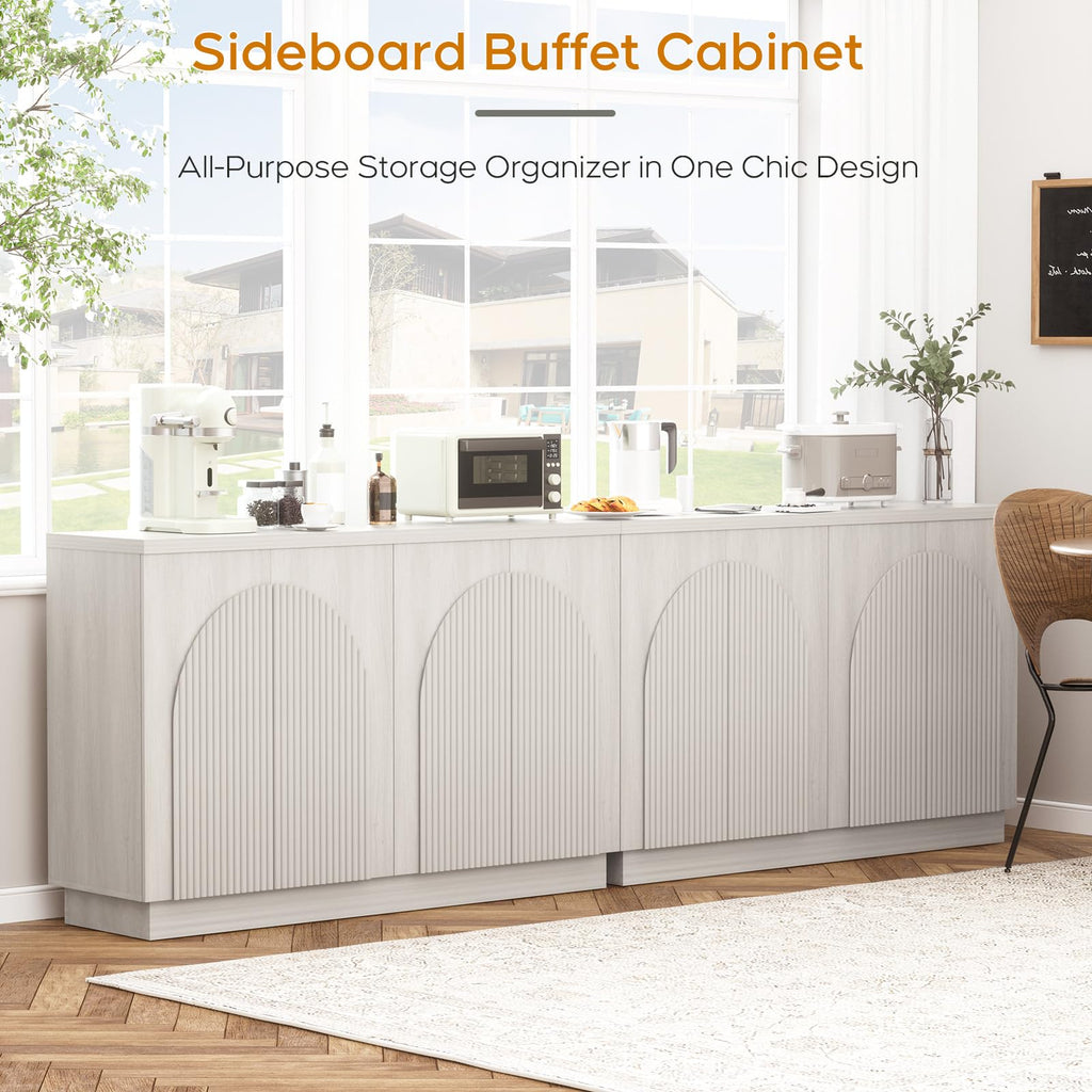 Yechen 55" Fluted Sideboard Buffet Cabinet with Storage, Wood Mid Century Modern Credenza Cabinet w/Arched Reeded Doors & Adjustable Shelves for Kitchen, Living Room, Entryway