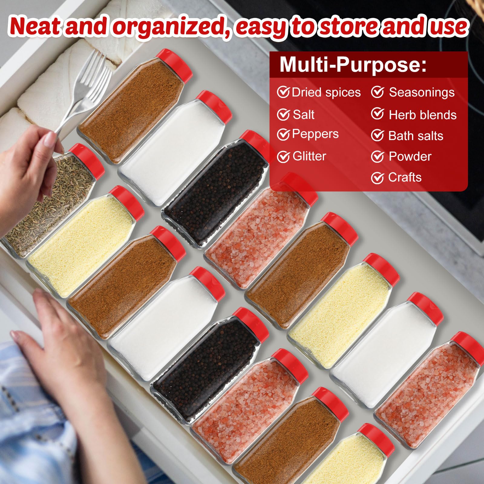 Mifoci 28 Pack 16 oz Plastic Spice Jars with Cap Square Plastic Bottle Containers with Shaker Lids and Stickers Large Seasoning Shaker Empty Powder Storage Container for Storing Salt Herbs (Black)