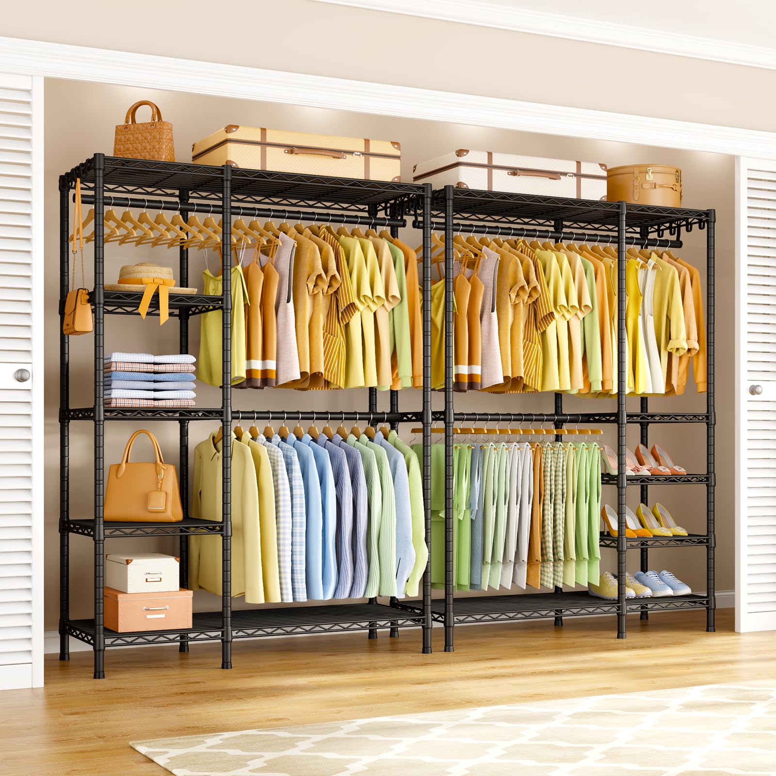 Ulif F2 Clothes Rack, 5 Tiers Heavy Duty Garment Rack for Bedroom, Freestanding Adjustable Closet Storage Organizer, 46.1" W x 15.4" D x 78.3" H, Load 630lbs, Upgraded Black