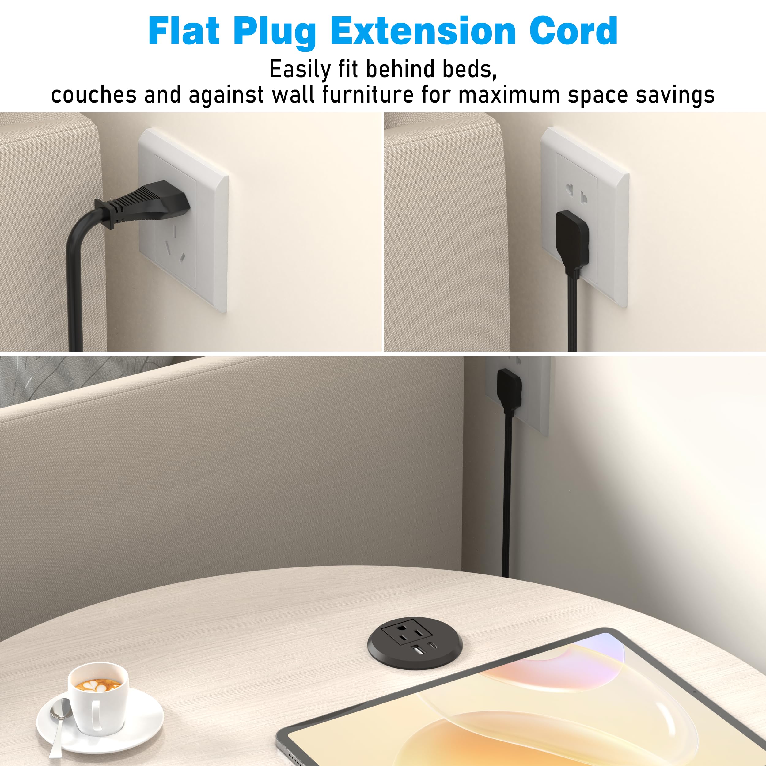 2 inch Desk Power Grommet Outlet, Recessed Power Outlet with 20W USB-C Fast Charging, for Conference Rooms, Office Tables, Furniture, 6FT Cord(ETL Listed)