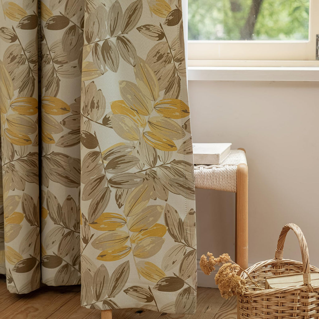 SUOUO Brown Floral Blackout Curtains for Bedroom Patterned Leaf 84 inches Long Room Darkening Window Drapes for Living Room 2 Panels