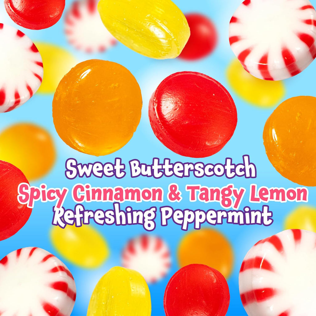 Sugar Free Candy - 1 Pound Pack - Hard Candy Individually Wrapped - Lemon, Butterscotch, Peppermint, Cinnamon - Office Bowl Mix - Old Fashioned Sugarless Treats