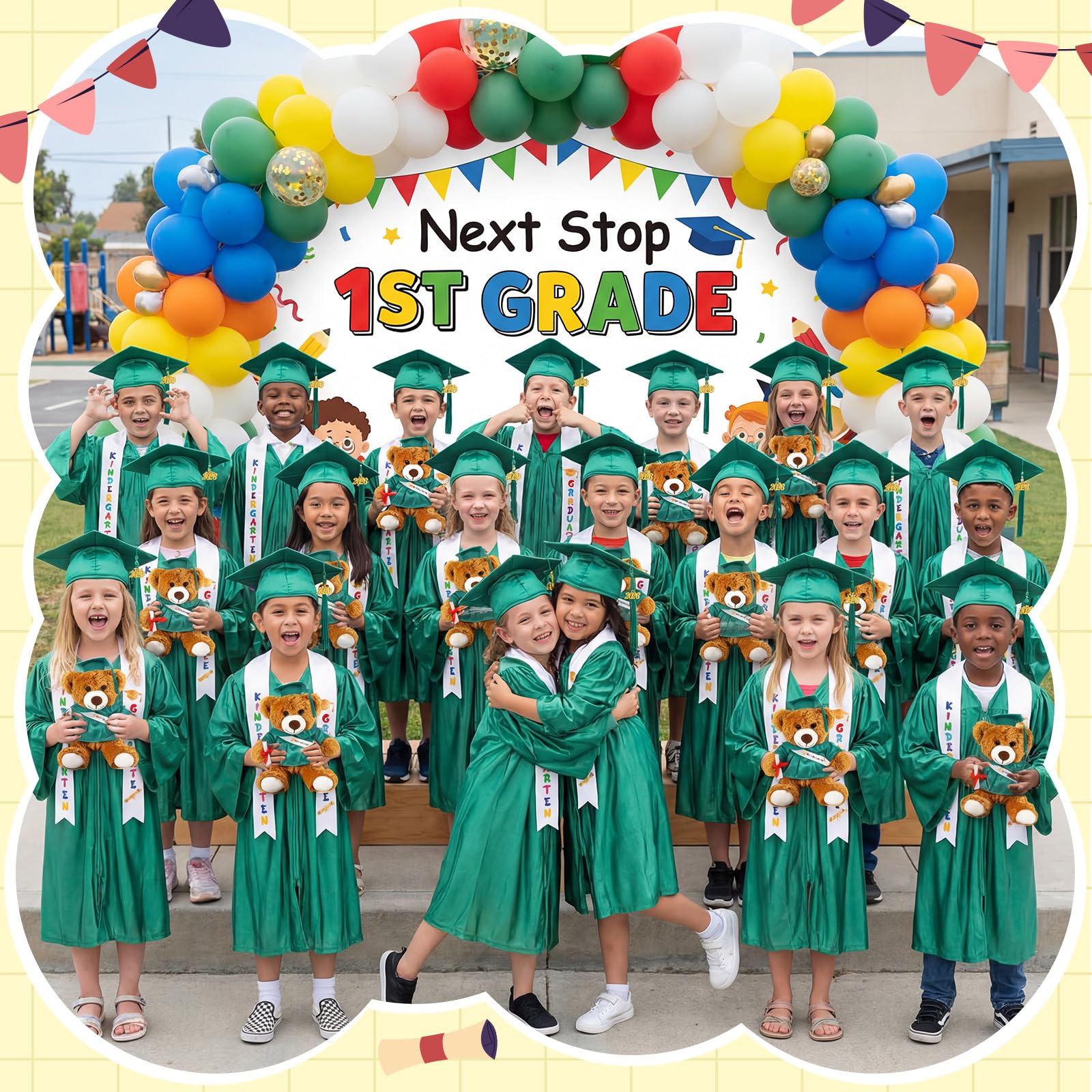 Sintuff 7 Pcs Kindergarten Preschool Graduation Cap and Gown with Bear Gifts 2026 Grad Stole Tassel Sash for Toddler Kids