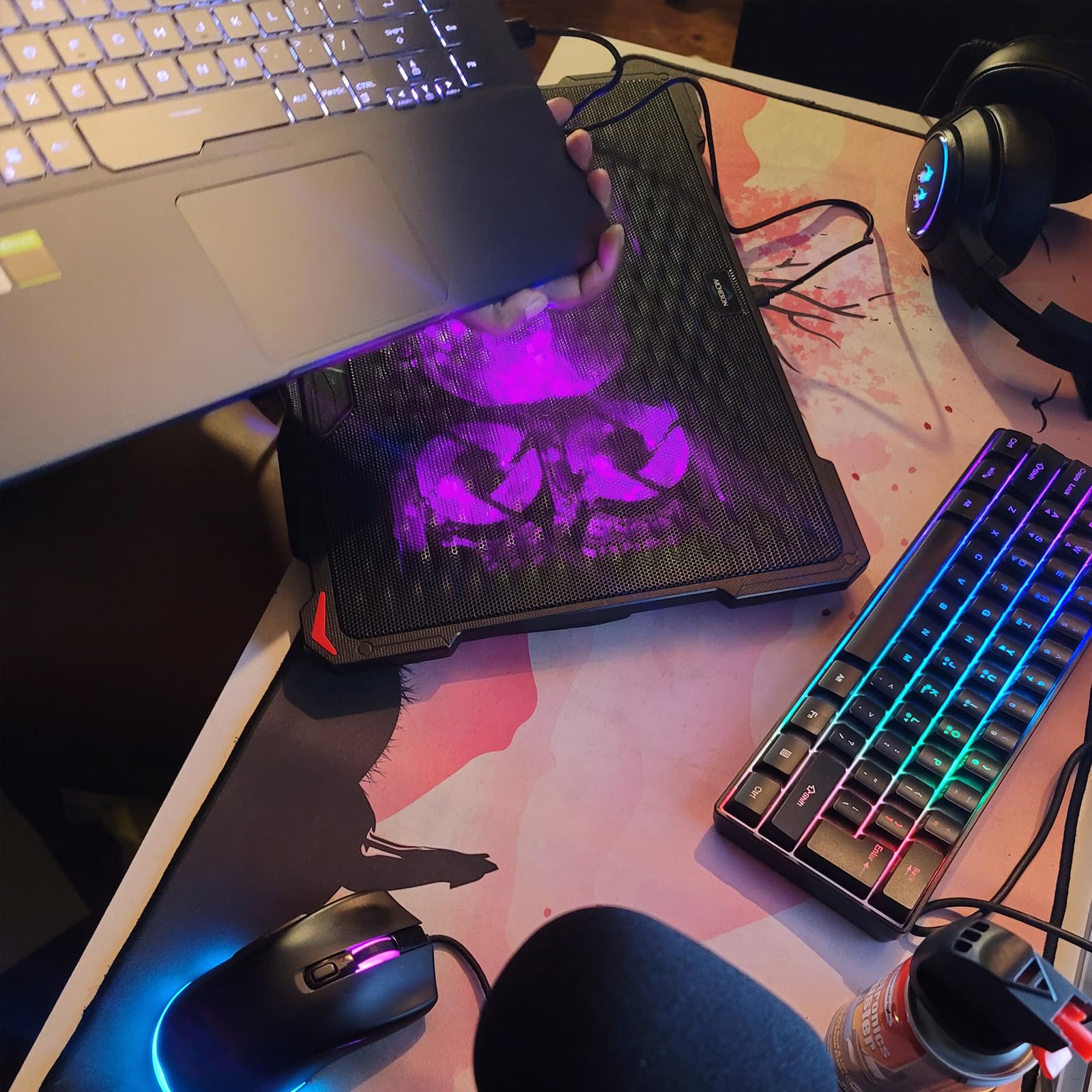 AICHESON Laptop Cooling Pad 5 Fans Up to 17.3 Inch Heavy Notebook Cooler, Blue LED Lights, 2 USB Ports, S035, Blue-5fans