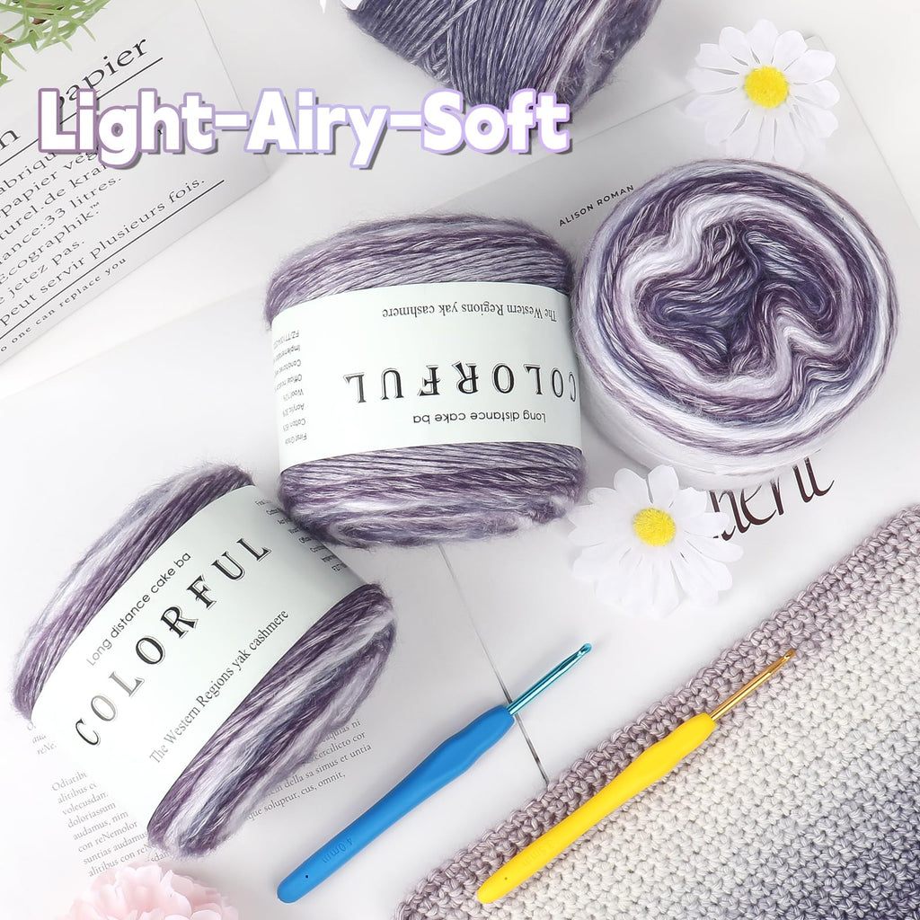 Katech Fairyland Yarn for Crocheting Knitting-Gradient Yarn Cake-4 Pack of 100g/3.52 oz-Soft DK Light Weight #3-60% Cotton 30% Acrylic 10% Wool-Perfect for Scarves, Shawls, Blankets and Garments(A)