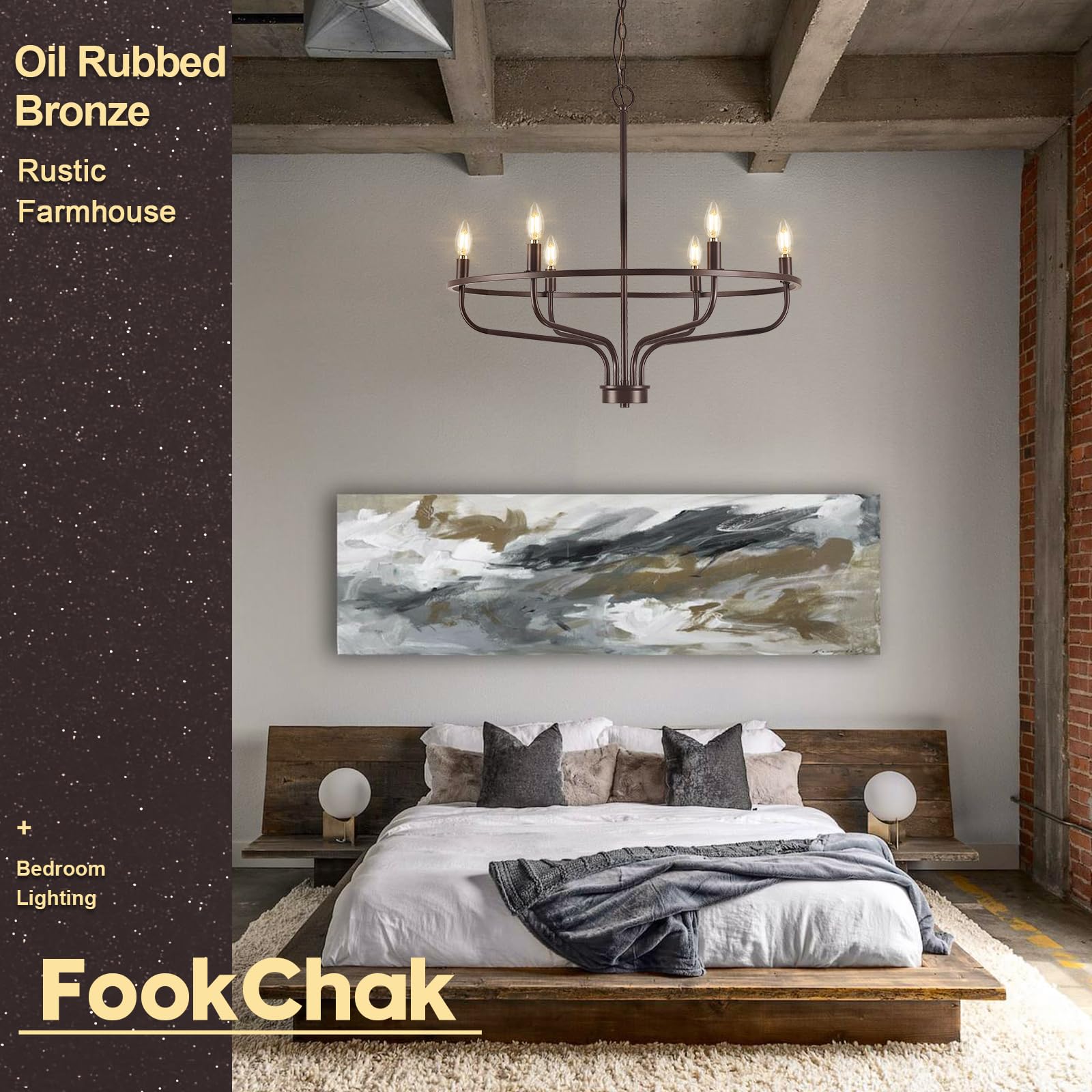 Black Chandelier 6-Light Dining Room Chandelier Kitchen Chandeliers Over Table Round Living Room Chandelier Light Fixture for Bedroom, Kitchen, Foyer