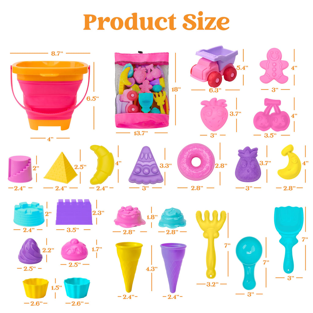 Sloosh Beach Sand Toys Set - Dump Truck Car Toy with Sand Molds for Toddlers Outdoor Play, Collapsible Foldable Buckets Mesh Bag Shovels Castle Animal Mold Sets, Kids Ages Sandbox Toys (Animals)
