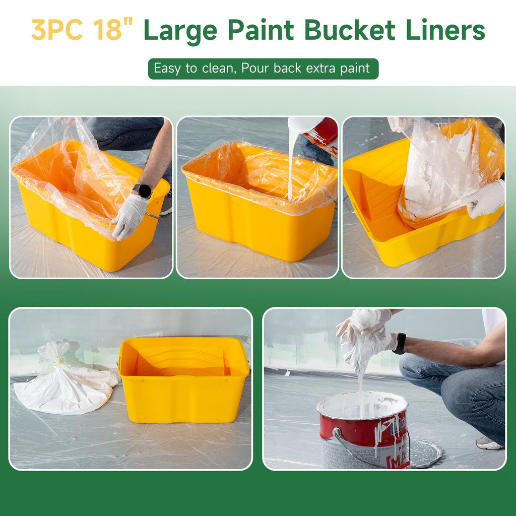 VOOMEY 18 Inch Paint Tray Liner, Plastic Paint Bucket Inner Liner Bags for Paint Roller Kit, 5pcs,Disposable for Quick Cleanup