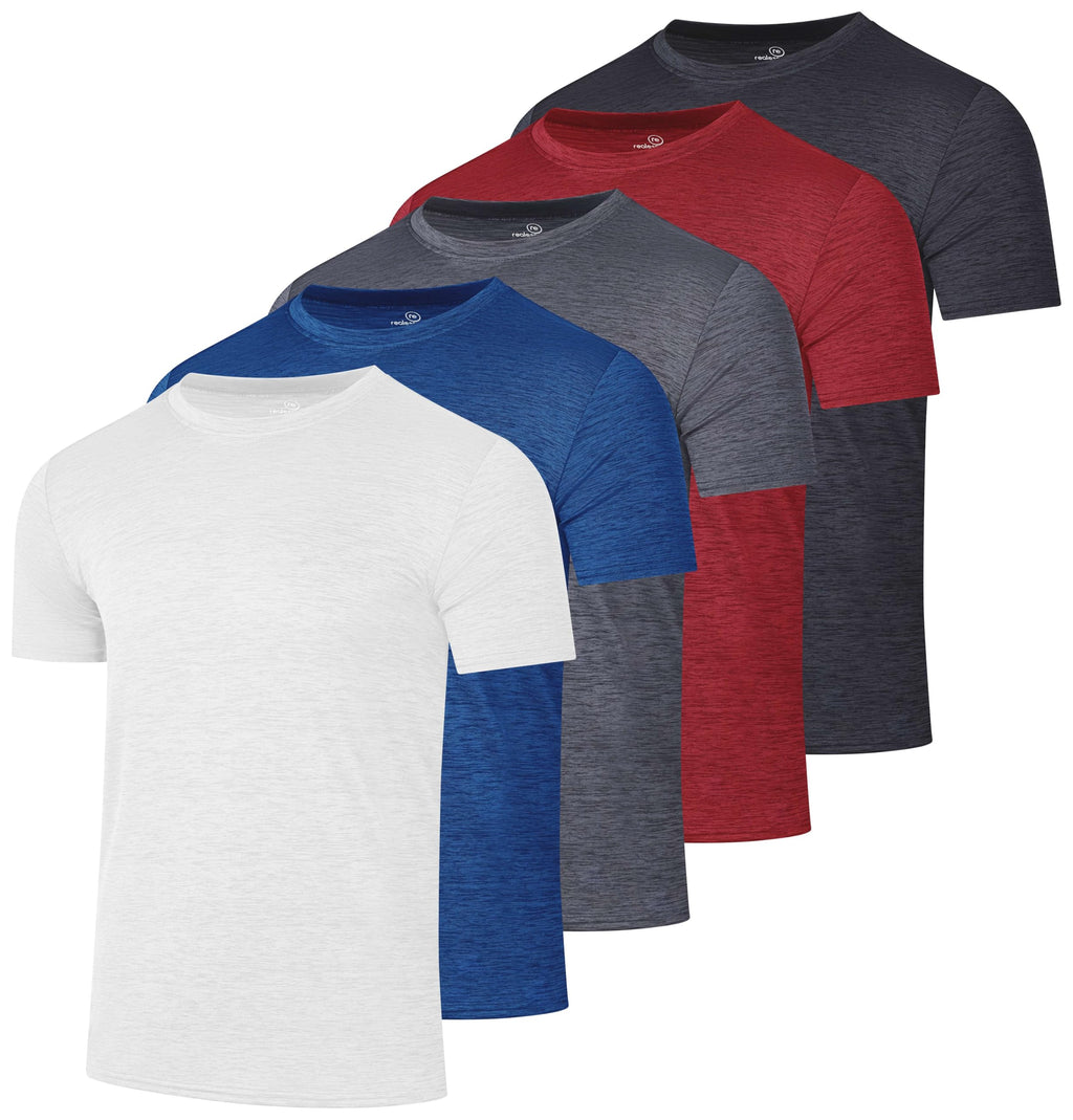 Real Essentials 5 Pack: Men's Dry-Fit Short Sleeve Crew Neck T Shirts Fitness Running Gym Workout Cool Exercise Athletic Tee