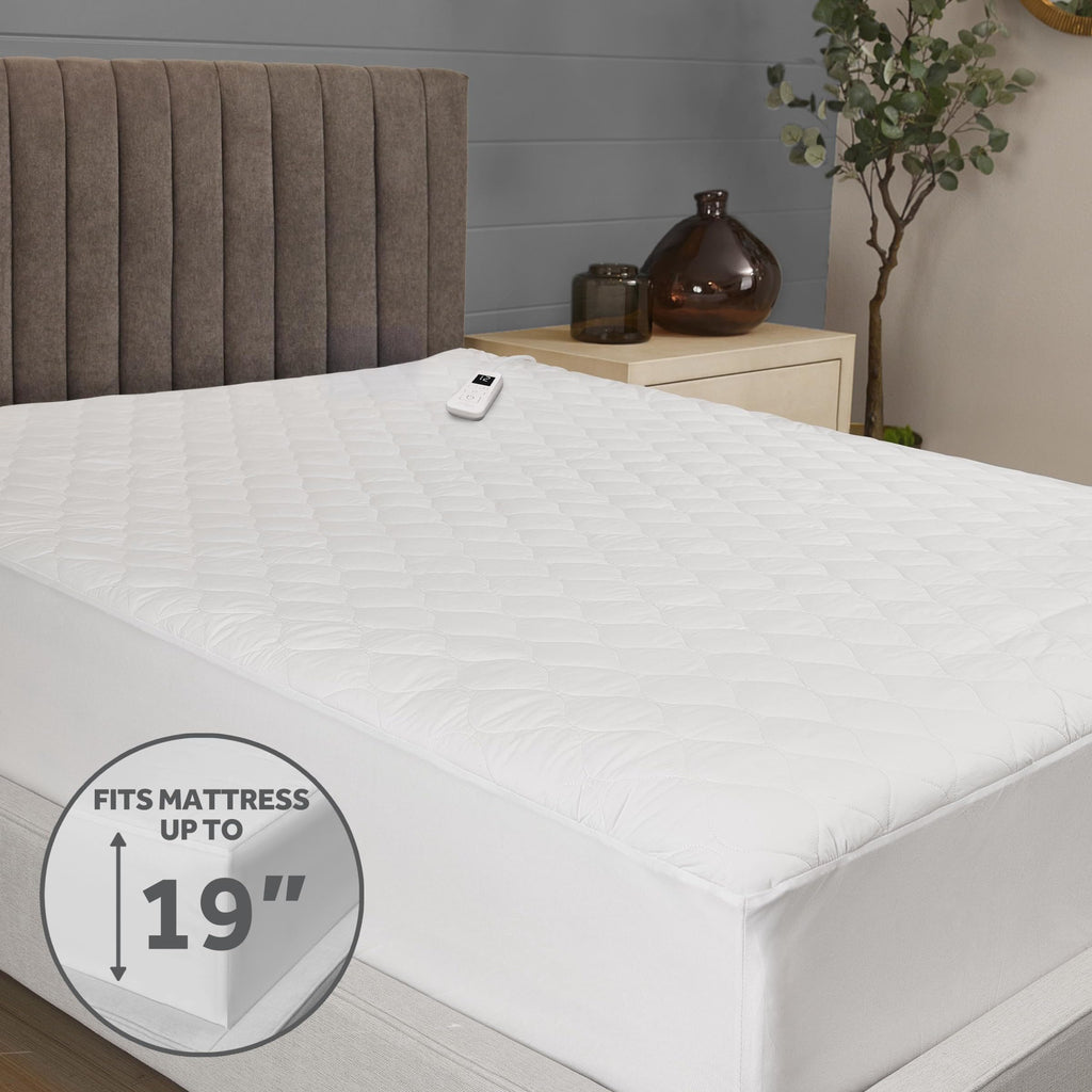 Sunbeam Restful Quilted Water Resistant Heated Mattress Pad - Full White