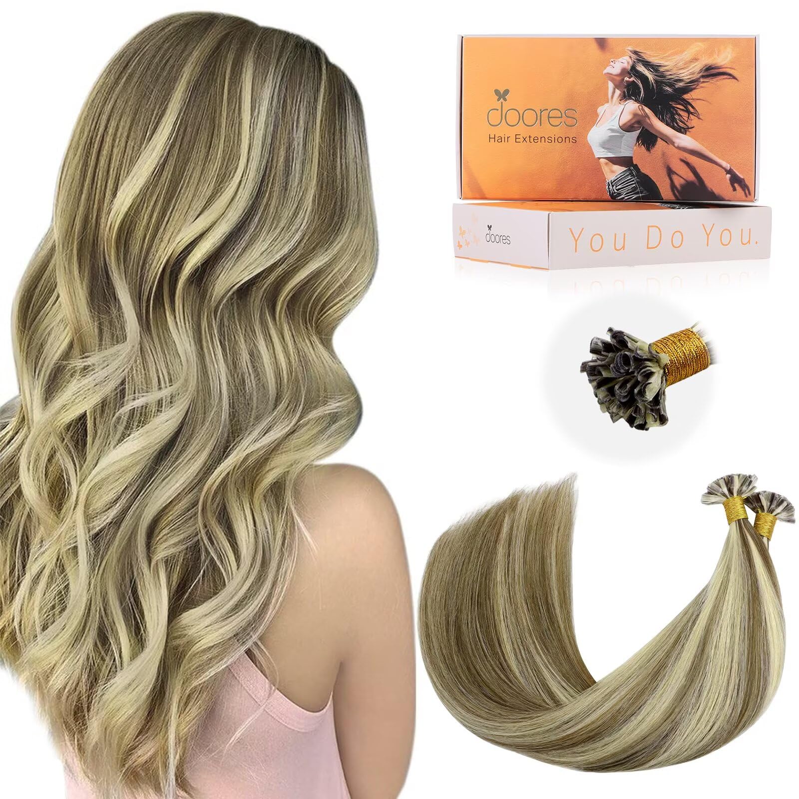 DOORES Blue Hair Extensions, 14 Inch 25g/25s Invisible Soft Micro Link Hair Extensions Silky Virgin